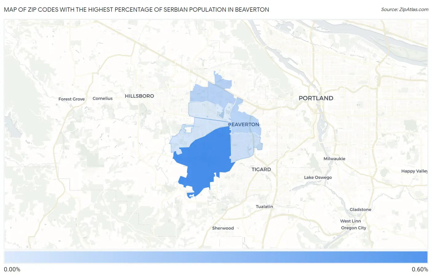 Zip Codes with the Highest Percentage of Serbian Population in Beaverton Map