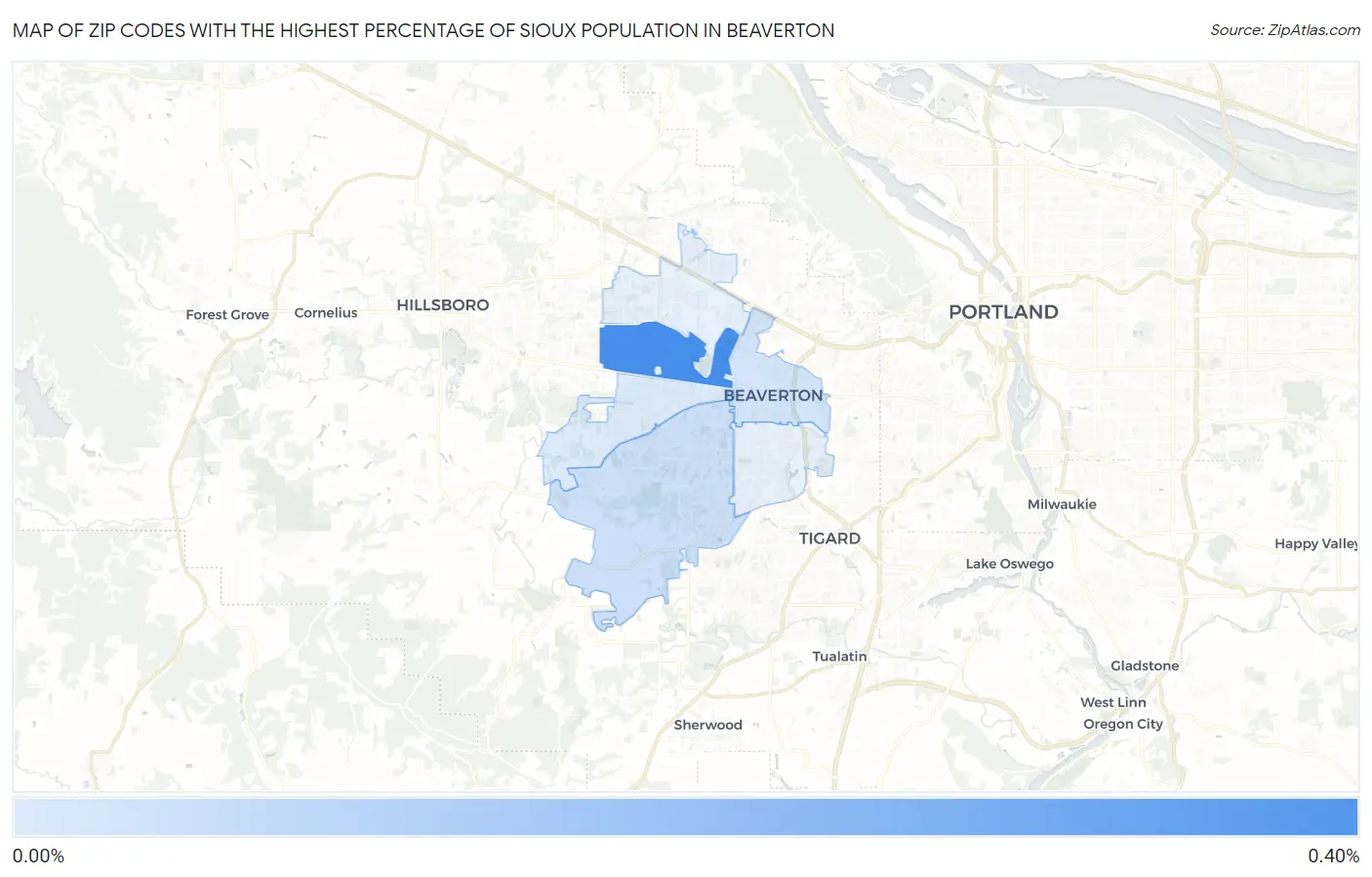 Zip Codes with the Highest Percentage of Sioux Population in Beaverton Map