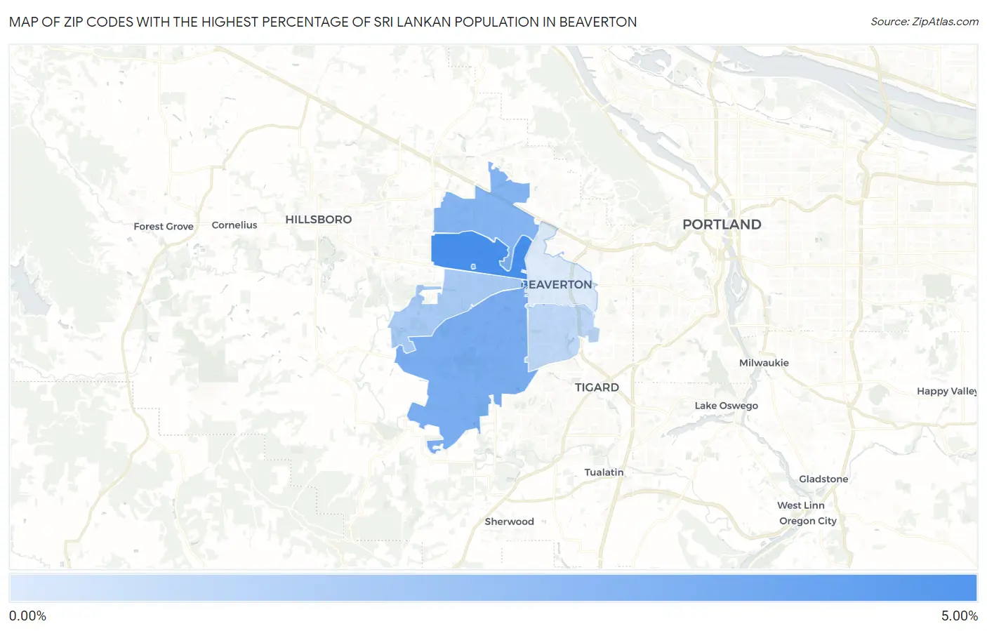 Zip Codes with the Highest Percentage of Sri Lankan Population in Beaverton Map