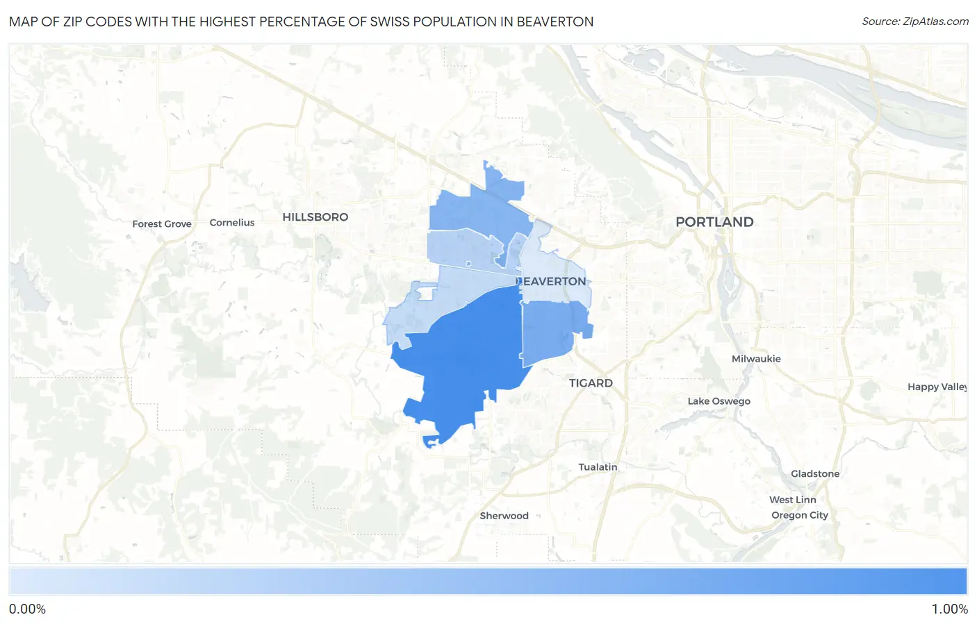 Zip Codes with the Highest Percentage of Swiss Population in Beaverton Map