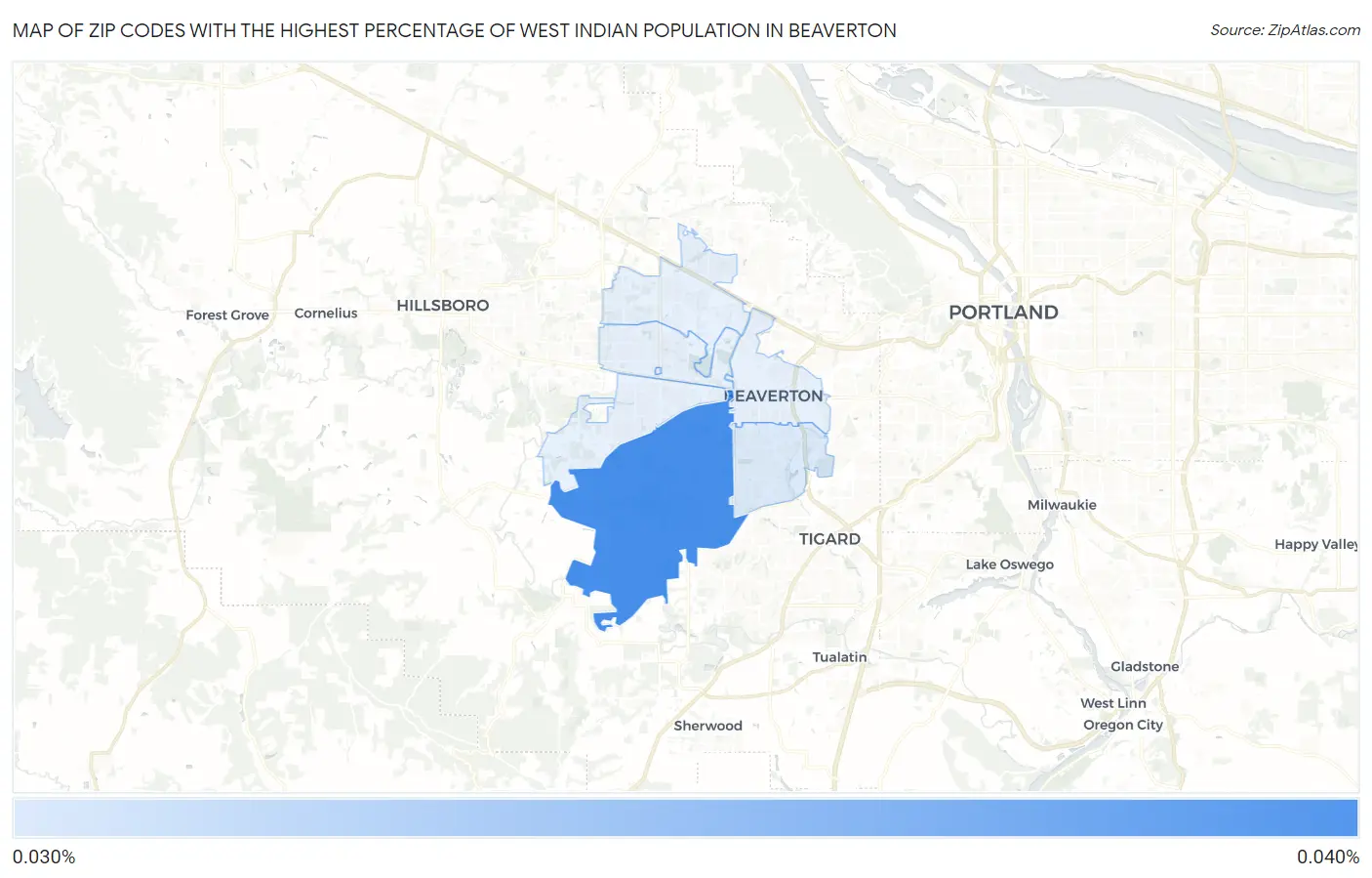 Zip Codes with the Highest Percentage of West Indian Population in Beaverton Map