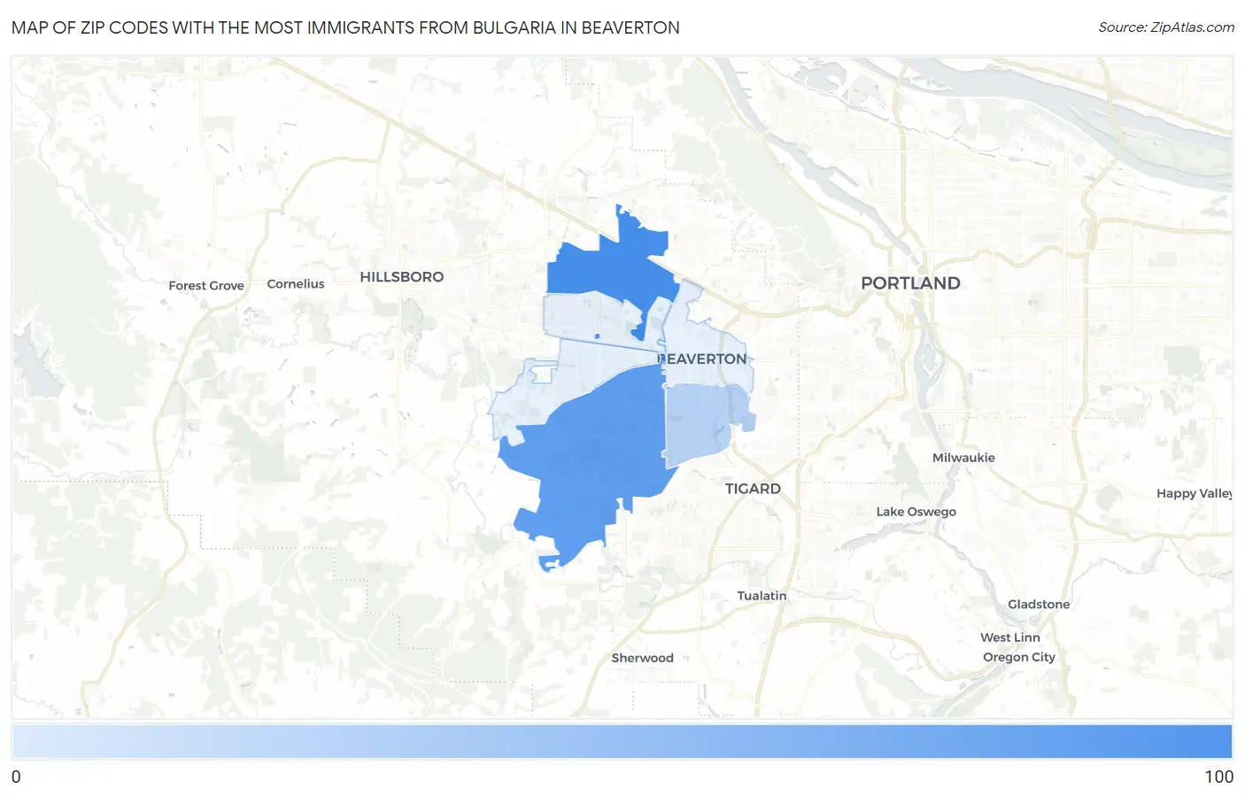 Zip Codes with the Most Immigrants from Bulgaria in Beaverton Map