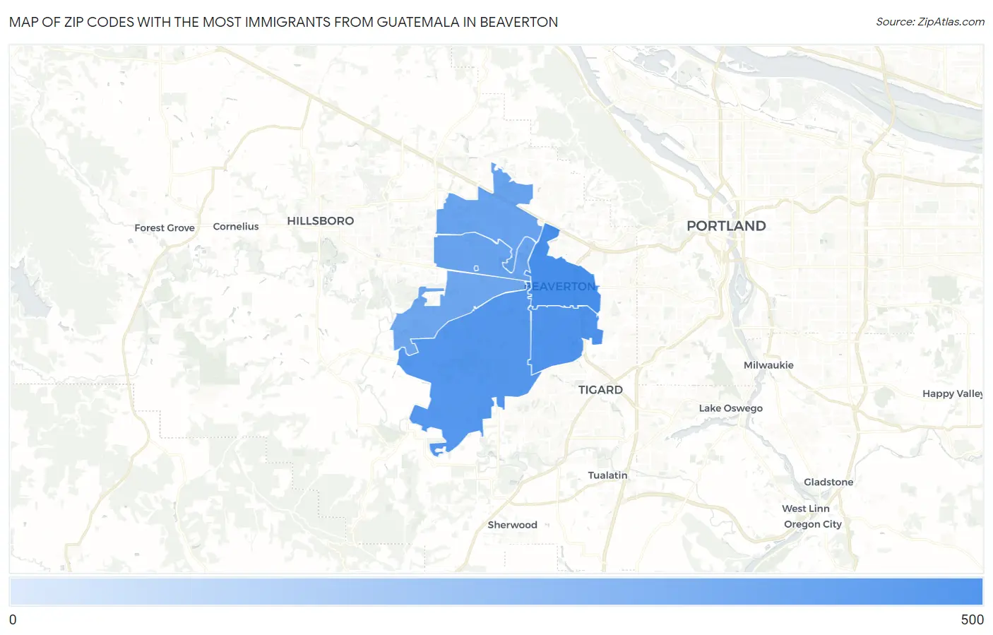 Zip Codes with the Most Immigrants from Guatemala in Beaverton Map