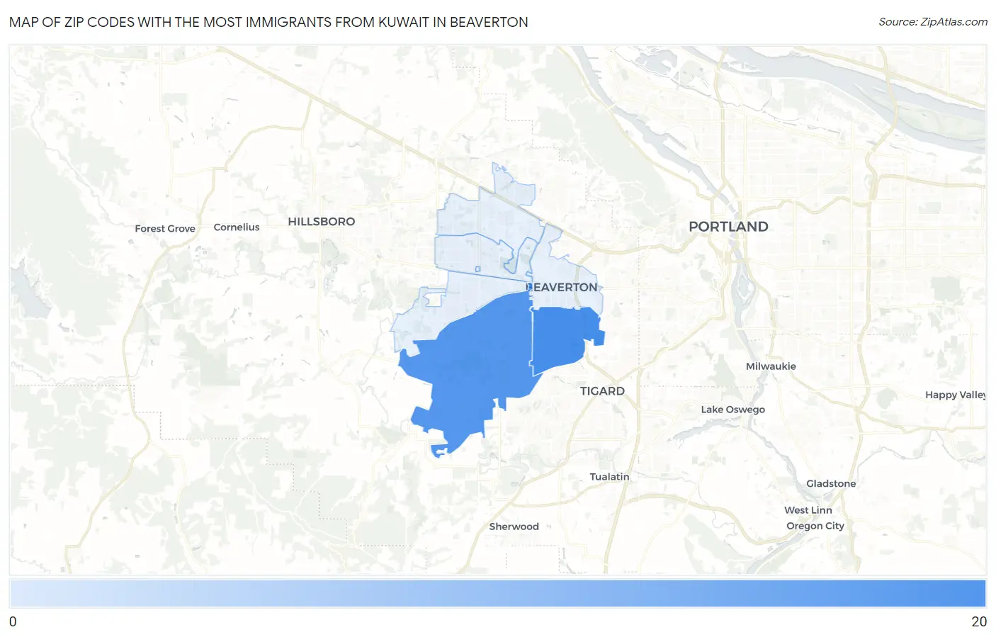 Zip Codes with the Most Immigrants from Kuwait in Beaverton Map