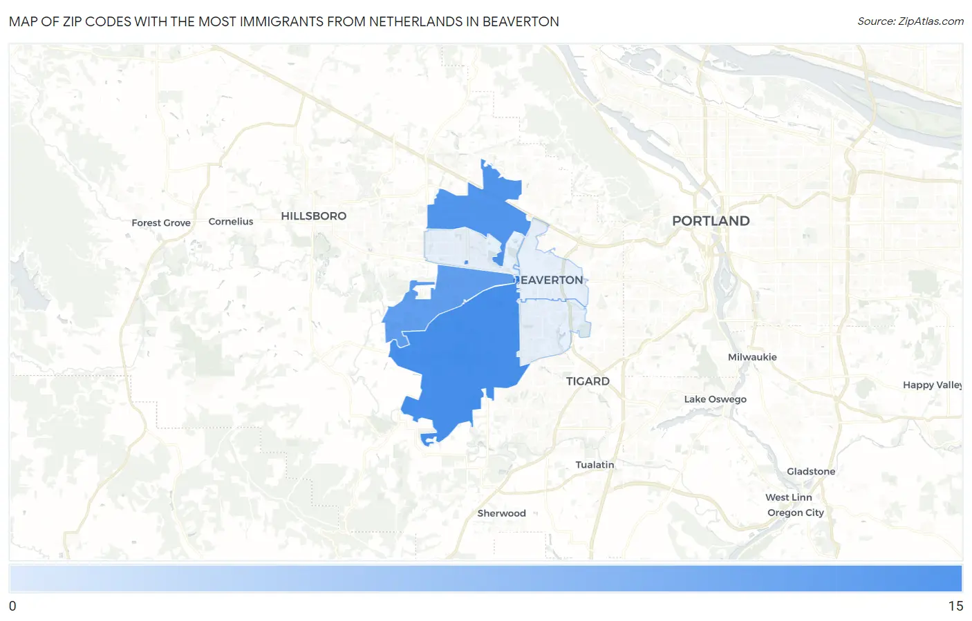Zip Codes with the Most Immigrants from Netherlands in Beaverton Map