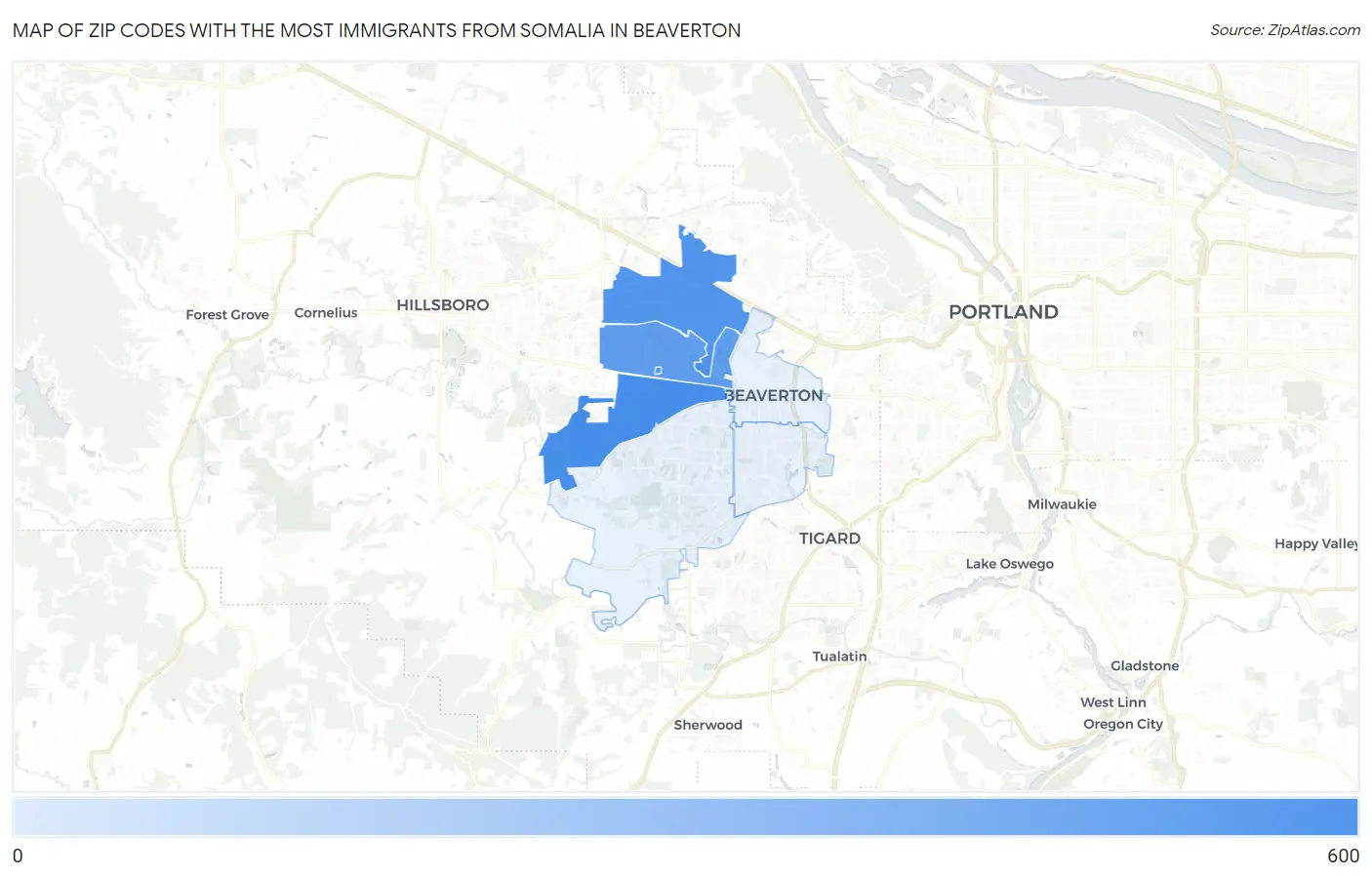 Zip Codes with the Most Immigrants from Somalia in Beaverton Map