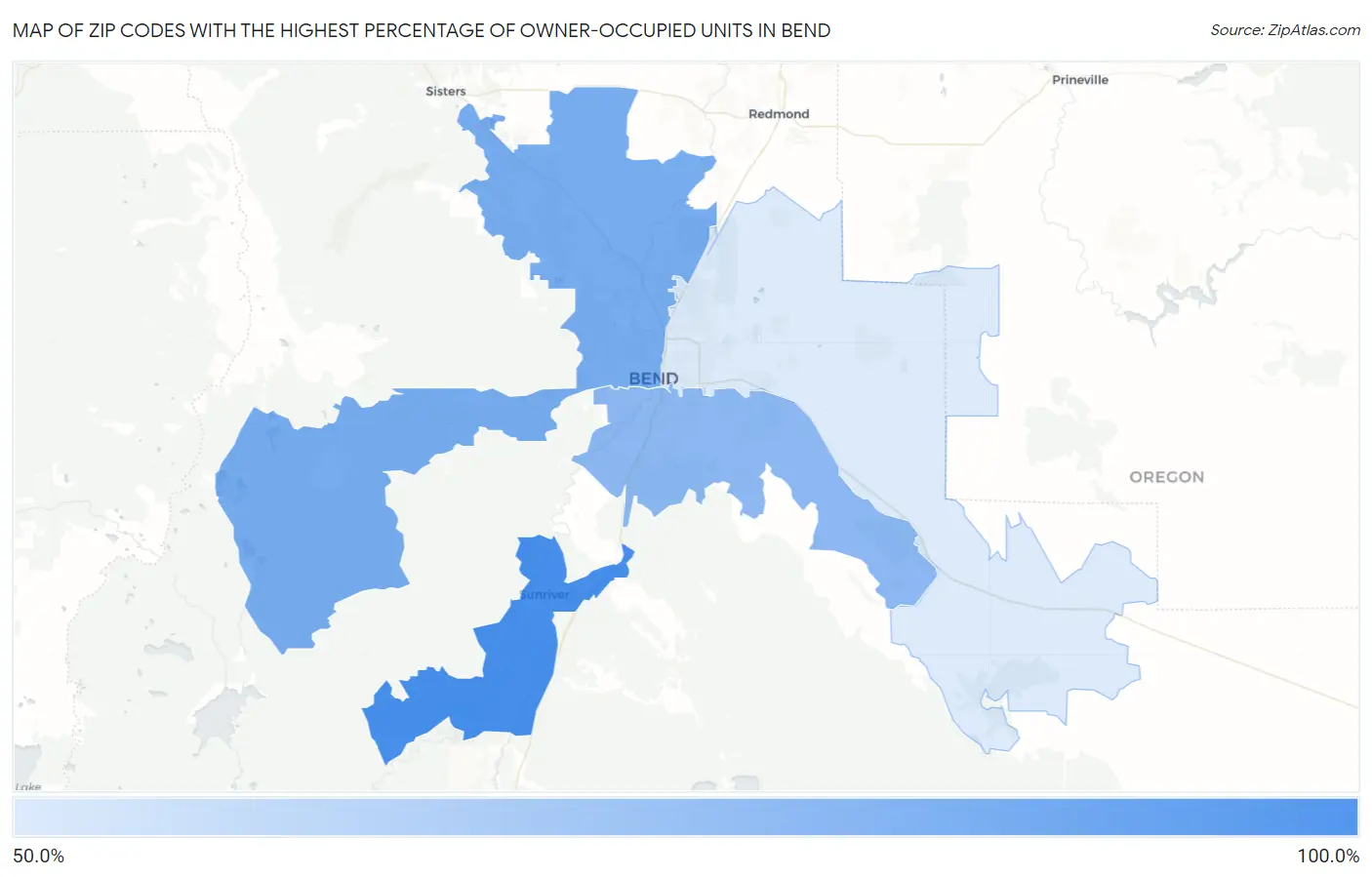 Zip Codes with the Highest Percentage of Owner-Occupied Units in Bend Map