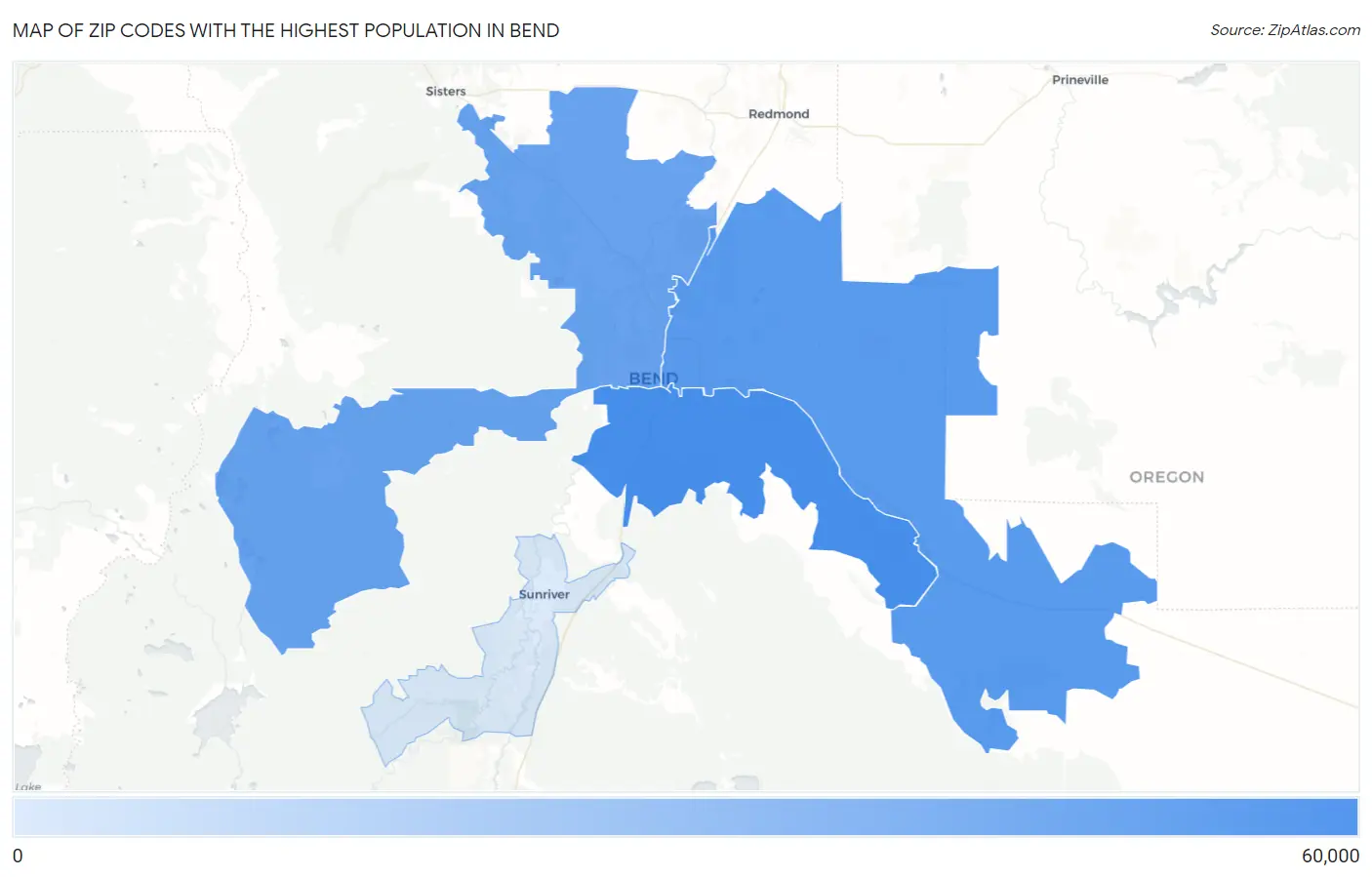 Zip Codes with the Highest Population in Bend Map