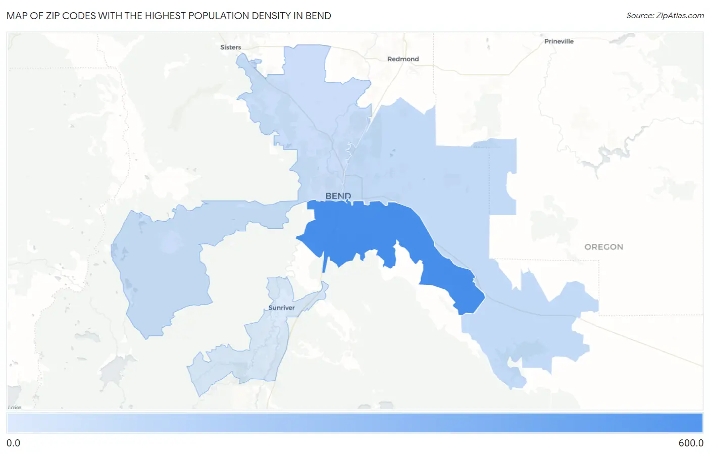 Zip Codes with the Highest Population Density in Bend Map