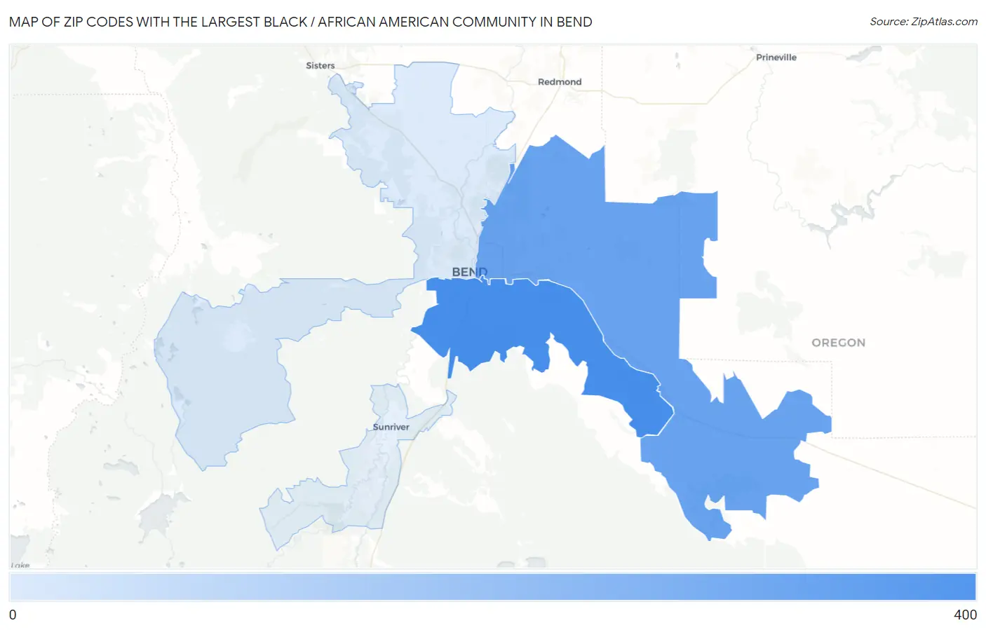 Zip Codes with the Largest Black / African American Community in Bend Map