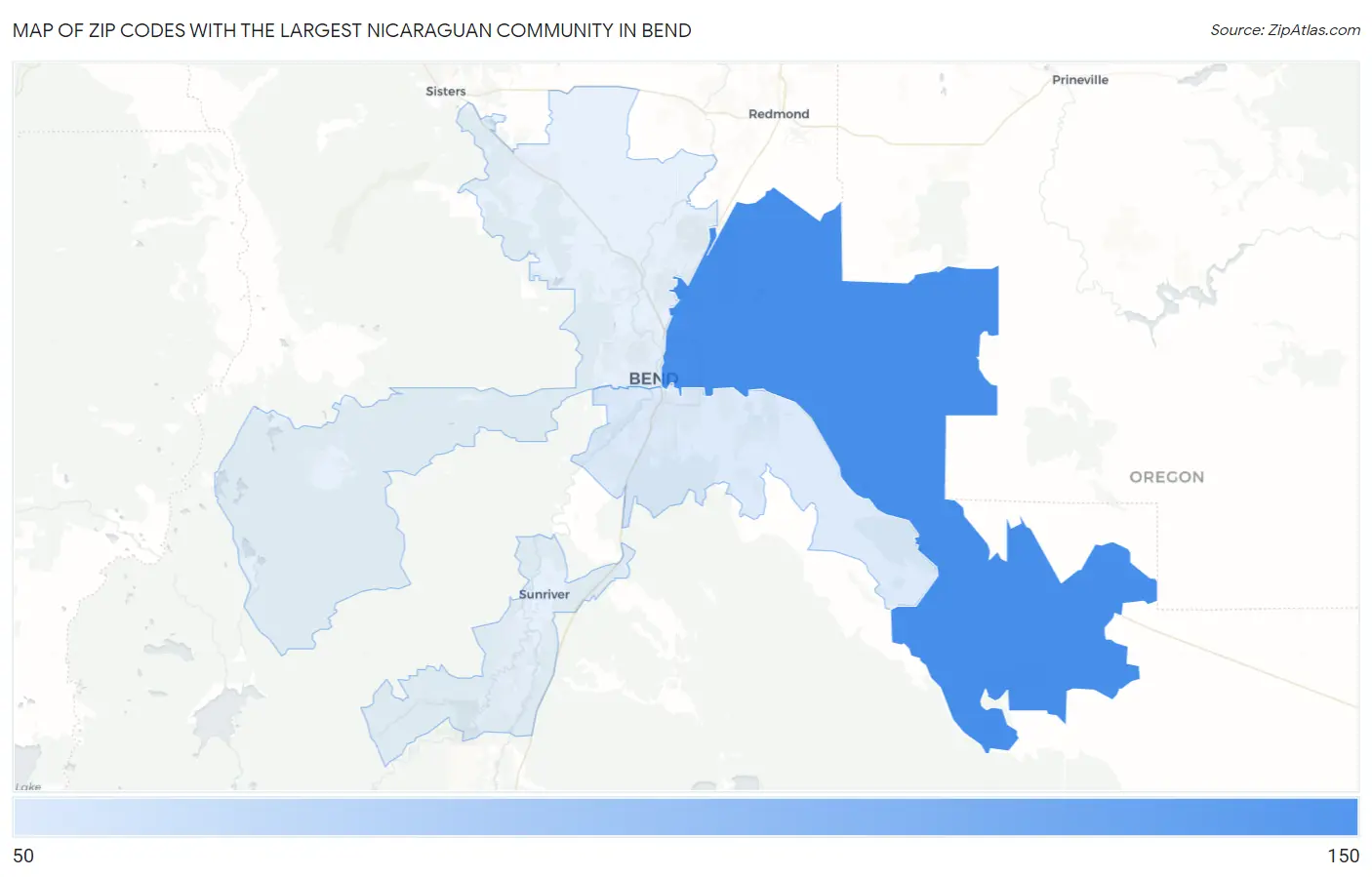 Zip Codes with the Largest Nicaraguan Community in Bend Map