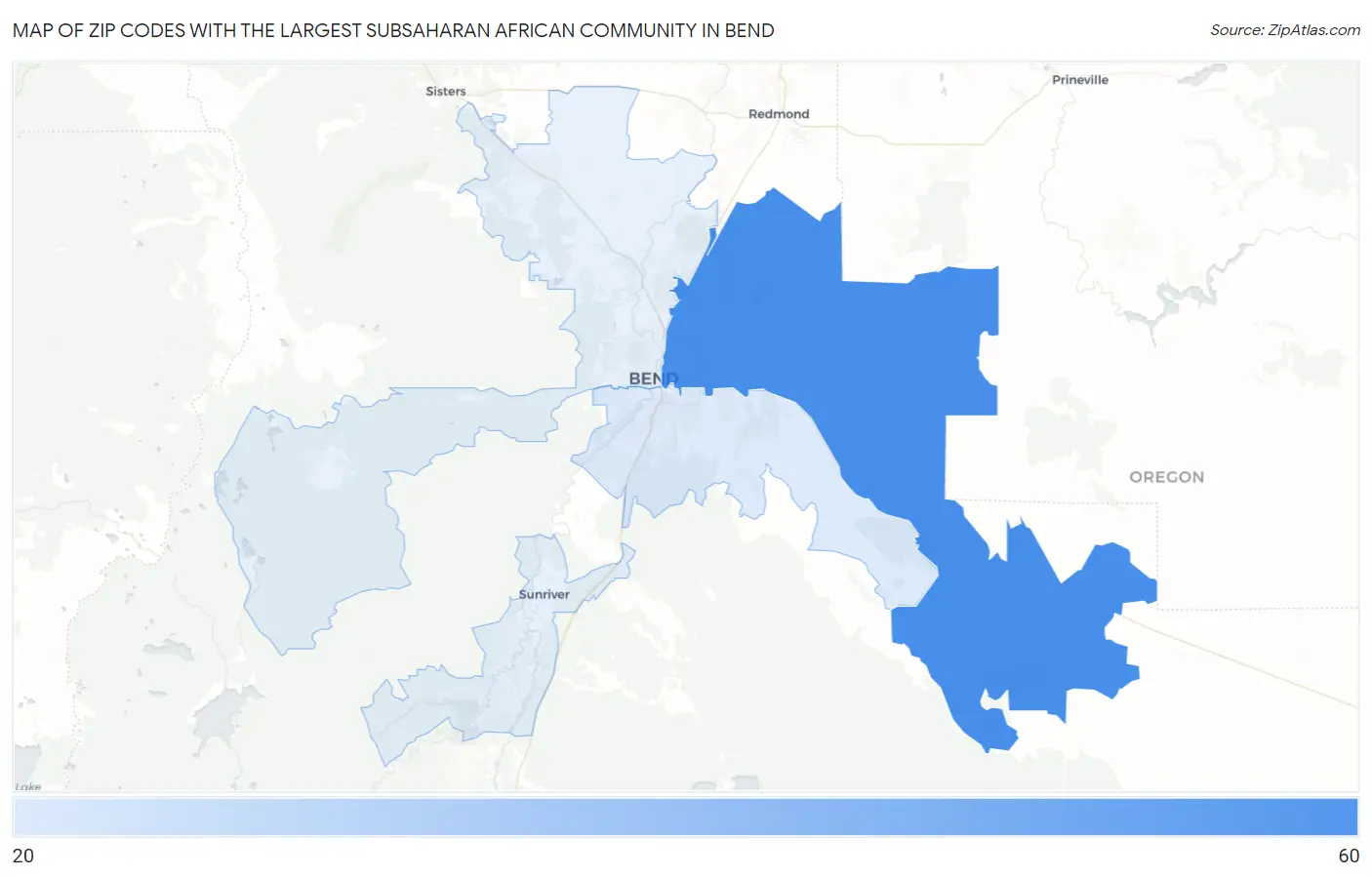 Zip Codes with the Largest Subsaharan African Community in Bend Map