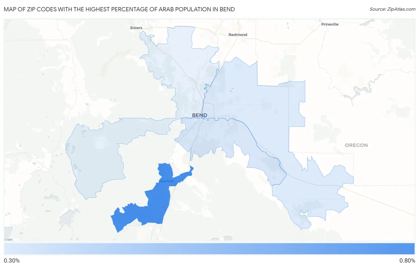 Zip Codes with the Highest Percentage of Arab Population in Bend Map