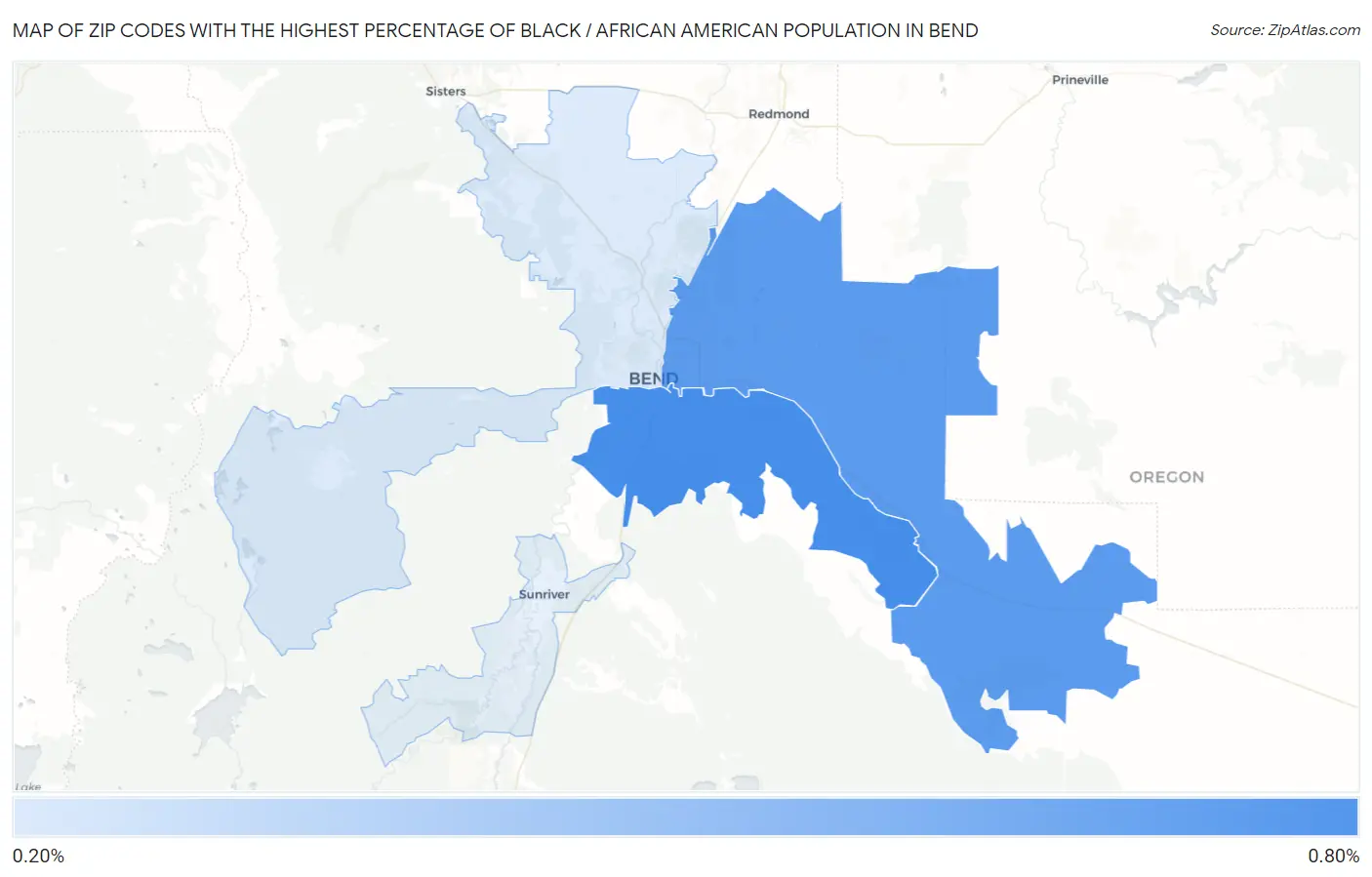 Zip Codes with the Highest Percentage of Black / African American Population in Bend Map