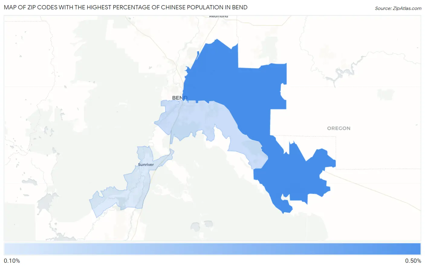 Zip Codes with the Highest Percentage of Chinese Population in Bend Map