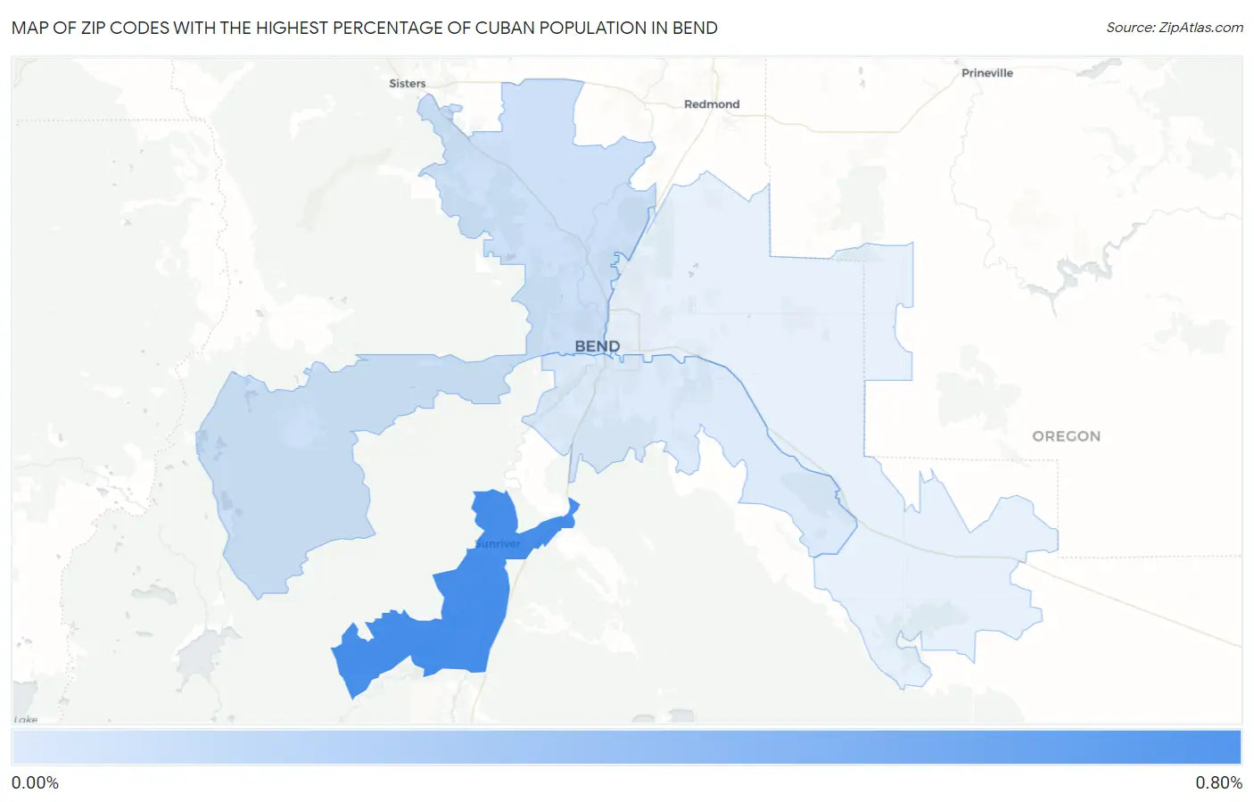 Zip Codes with the Highest Percentage of Cuban Population in Bend Map