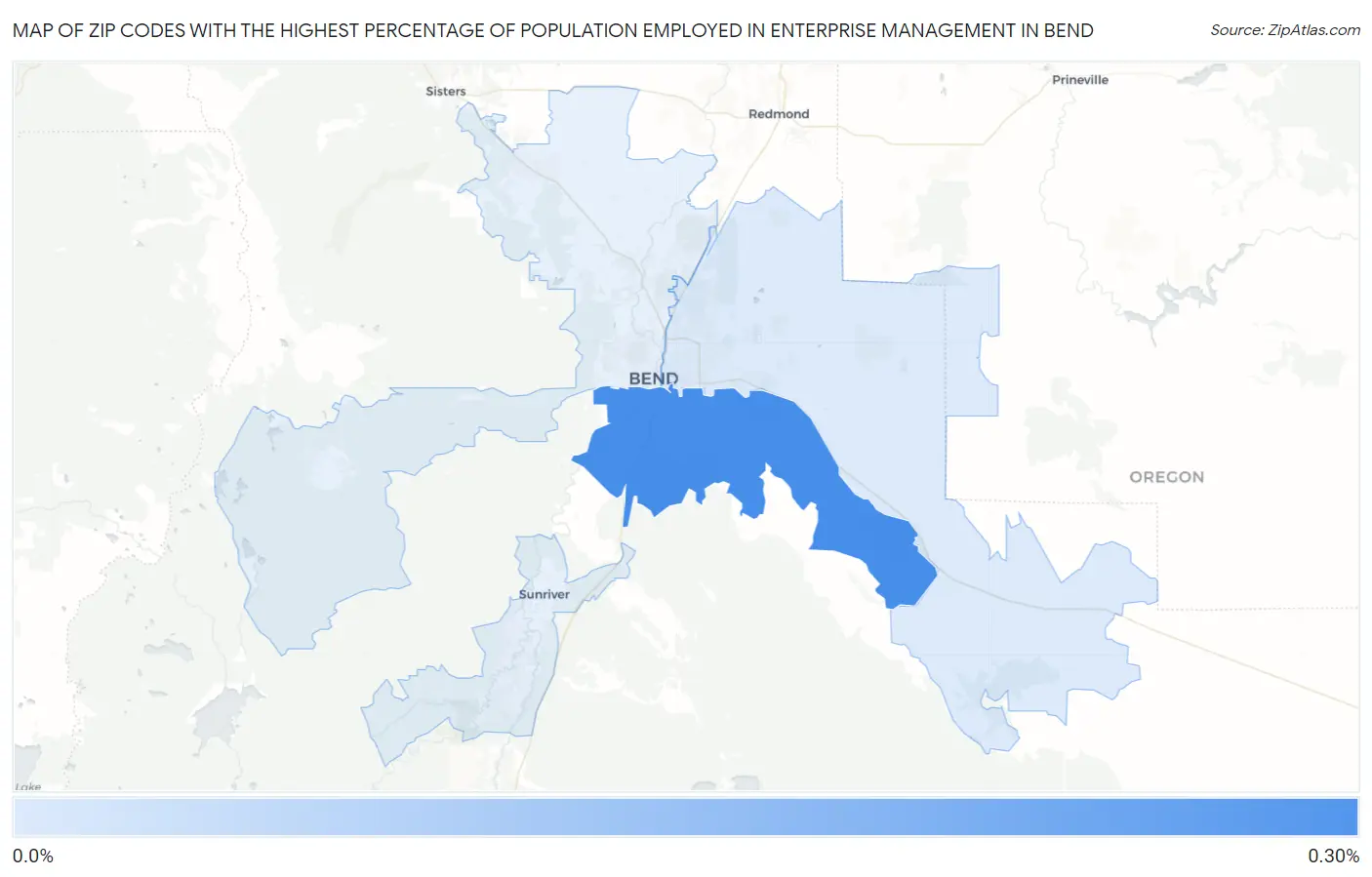 Zip Codes with the Highest Percentage of Population Employed in Enterprise Management in Bend Map