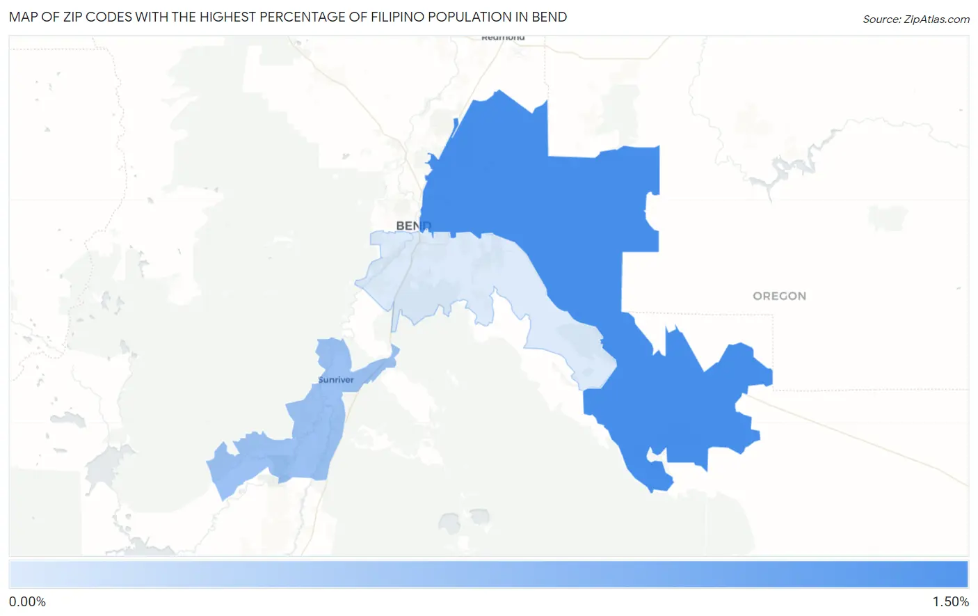 Zip Codes with the Highest Percentage of Filipino Population in Bend Map