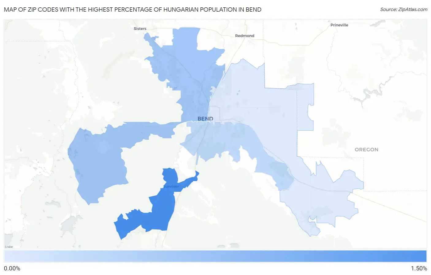 Zip Codes with the Highest Percentage of Hungarian Population in Bend Map