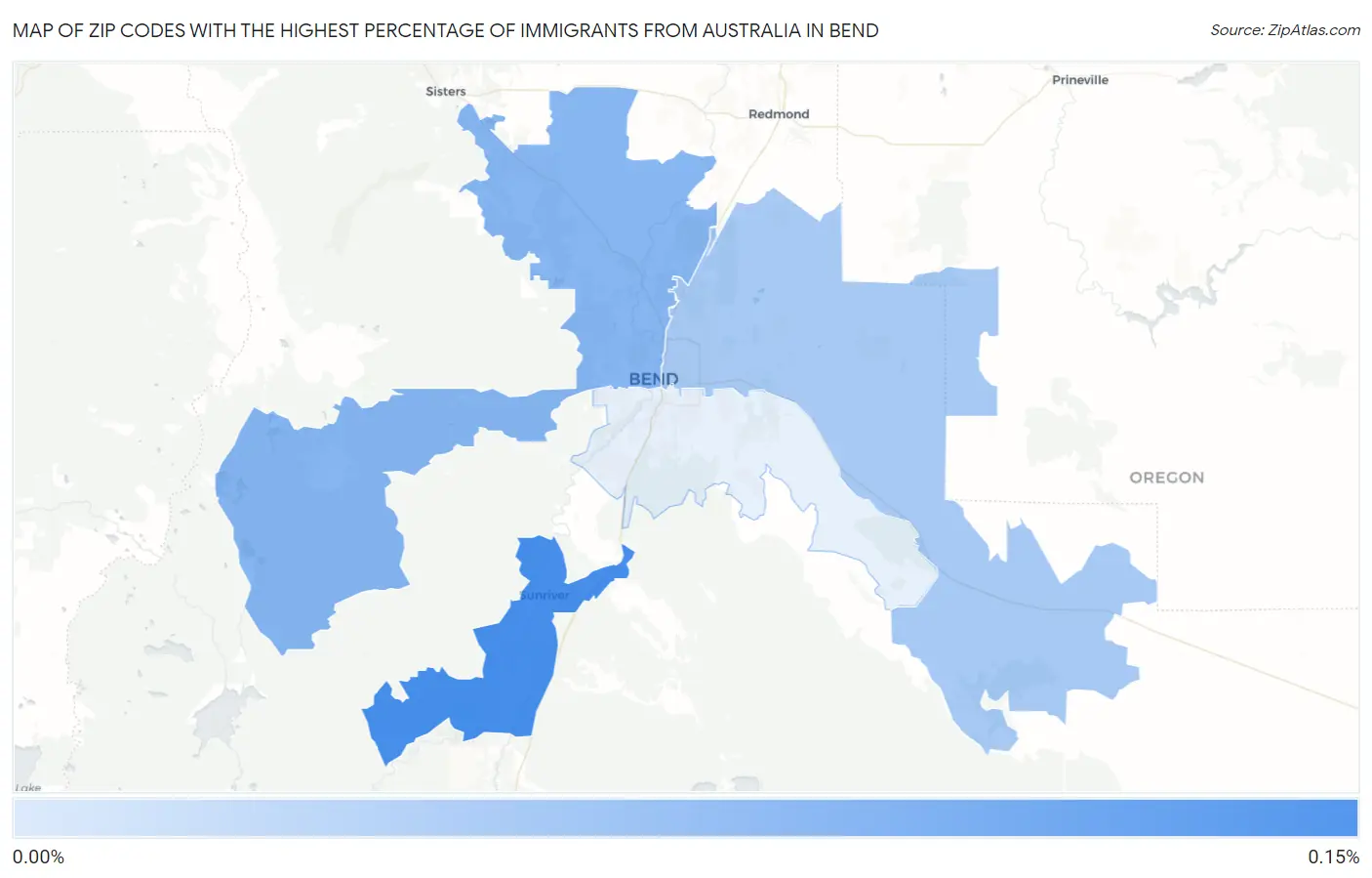 Zip Codes with the Highest Percentage of Immigrants from Australia in Bend Map