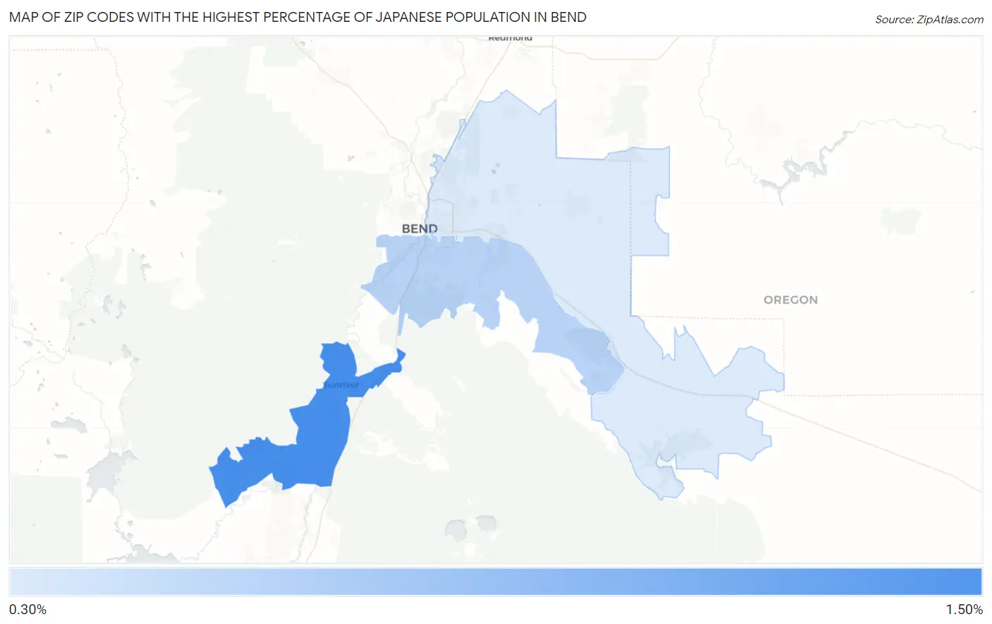 Zip Codes with the Highest Percentage of Japanese Population in Bend Map