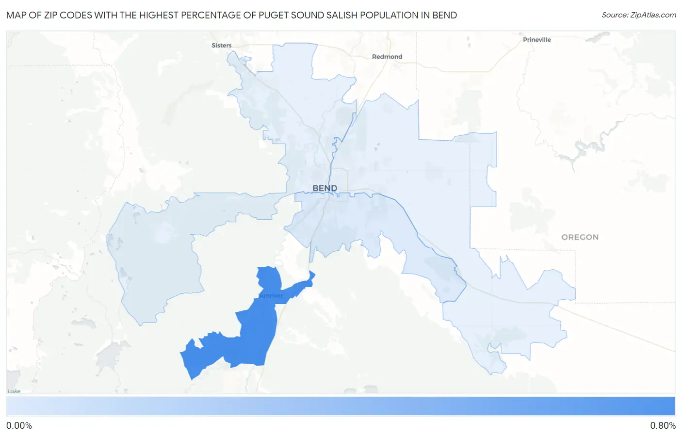 Zip Codes with the Highest Percentage of Puget Sound Salish Population in Bend Map