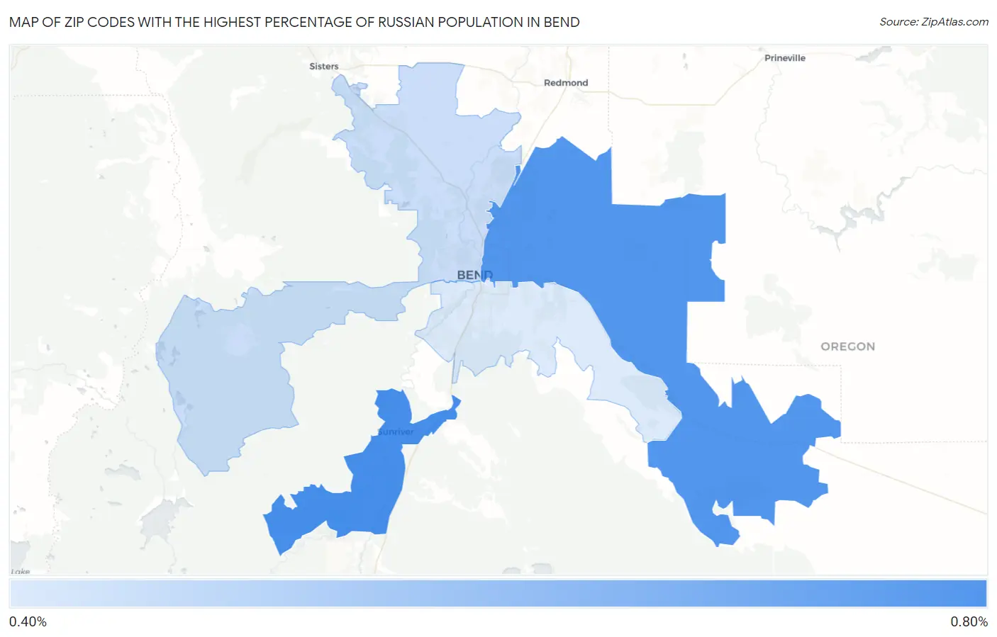 Zip Codes with the Highest Percentage of Russian Population in Bend Map