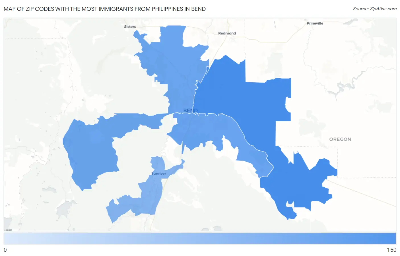 Zip Codes with the Most Immigrants from Philippines in Bend Map