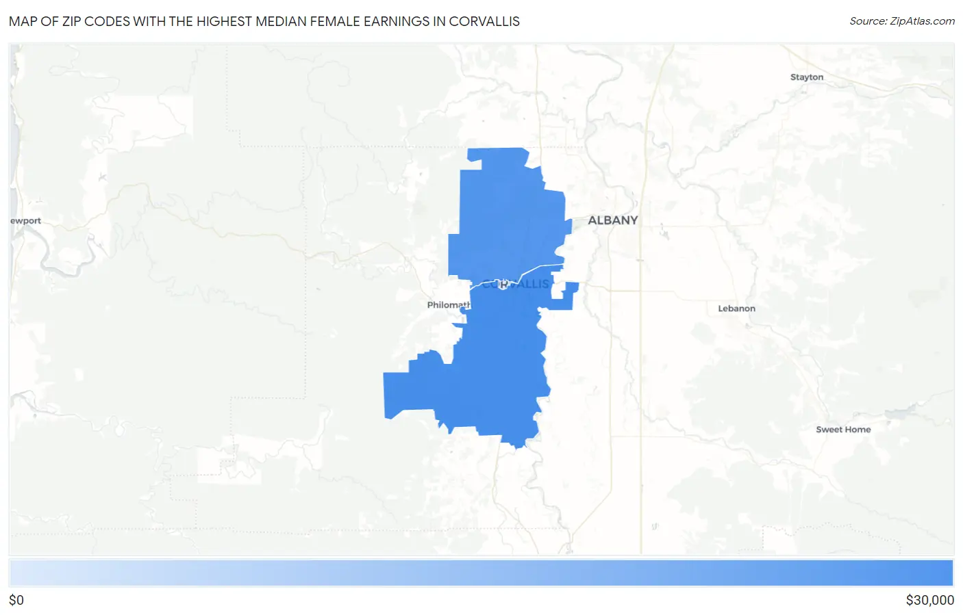 Zip Codes with the Highest Median Female Earnings in Corvallis Map
