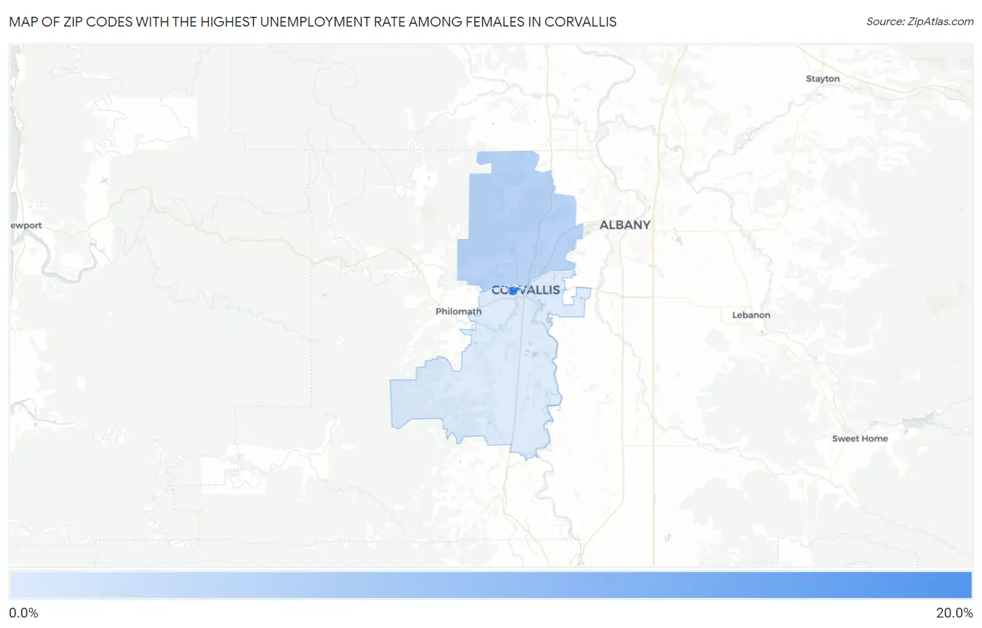 Zip Codes with the Highest Unemployment Rate Among Females in Corvallis Map