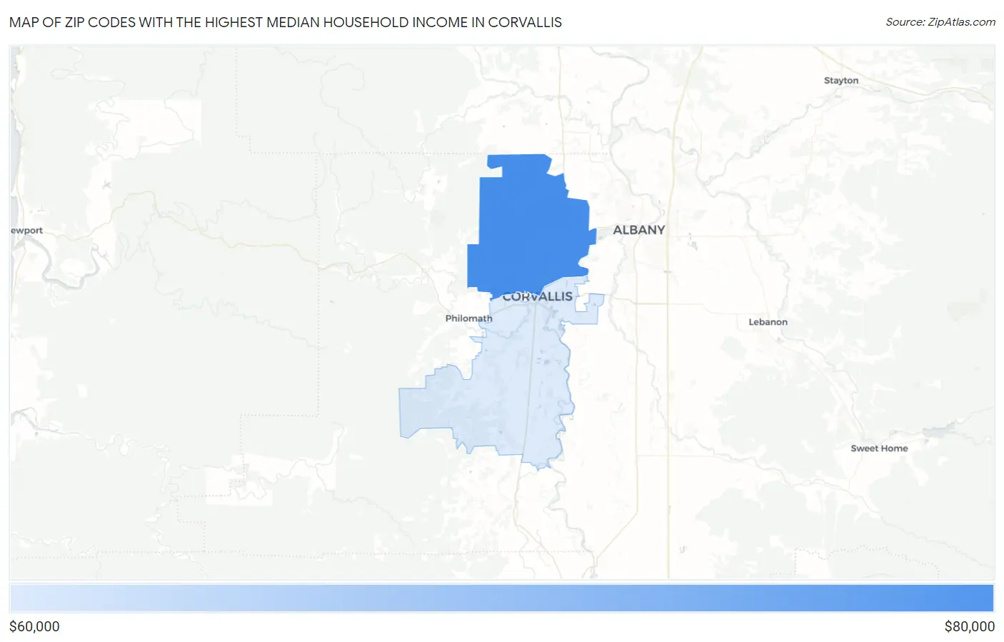 Zip Codes with the Highest Median Household Income in Corvallis Map