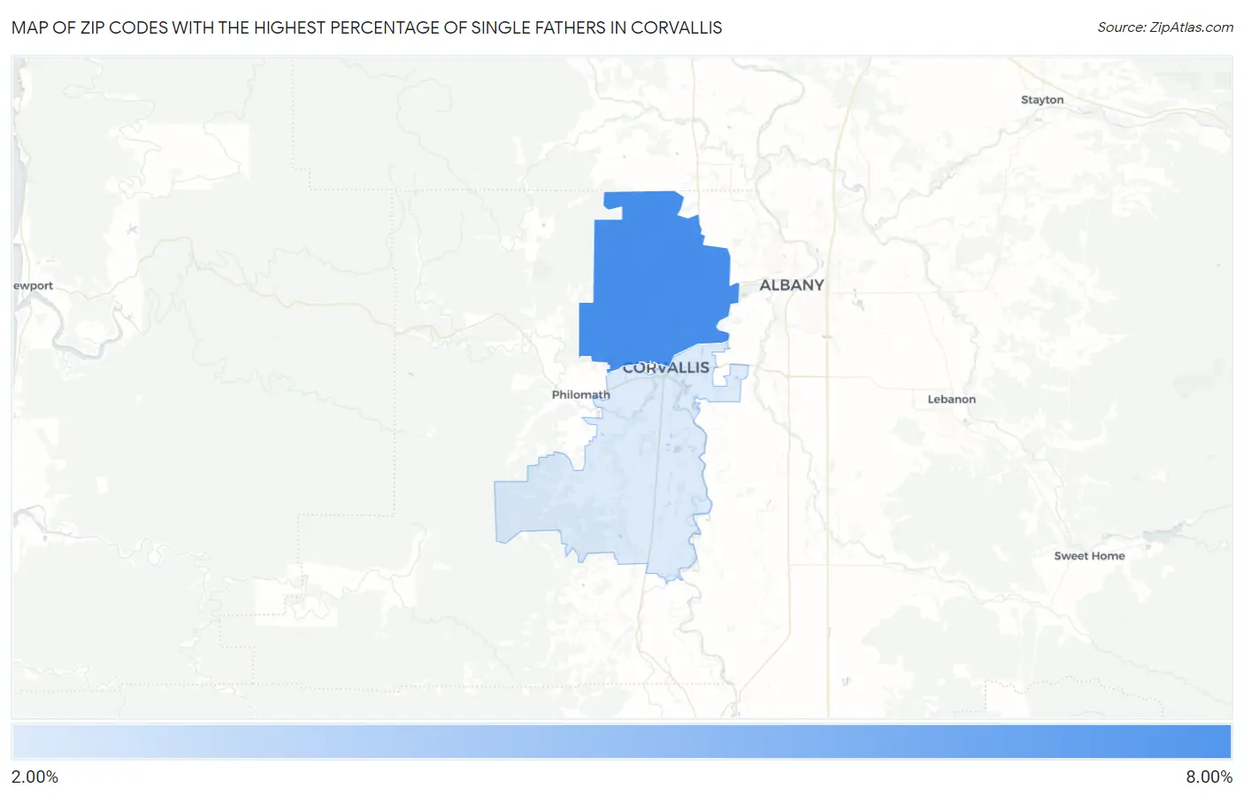 Zip Codes with the Highest Percentage of Single Fathers in Corvallis Map