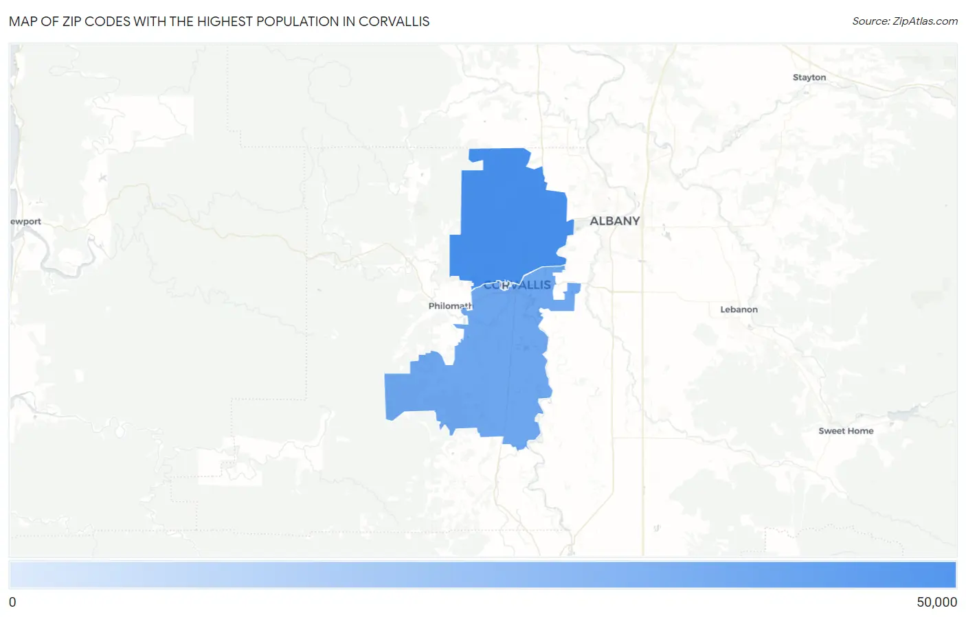 Zip Codes with the Highest Population in Corvallis Map