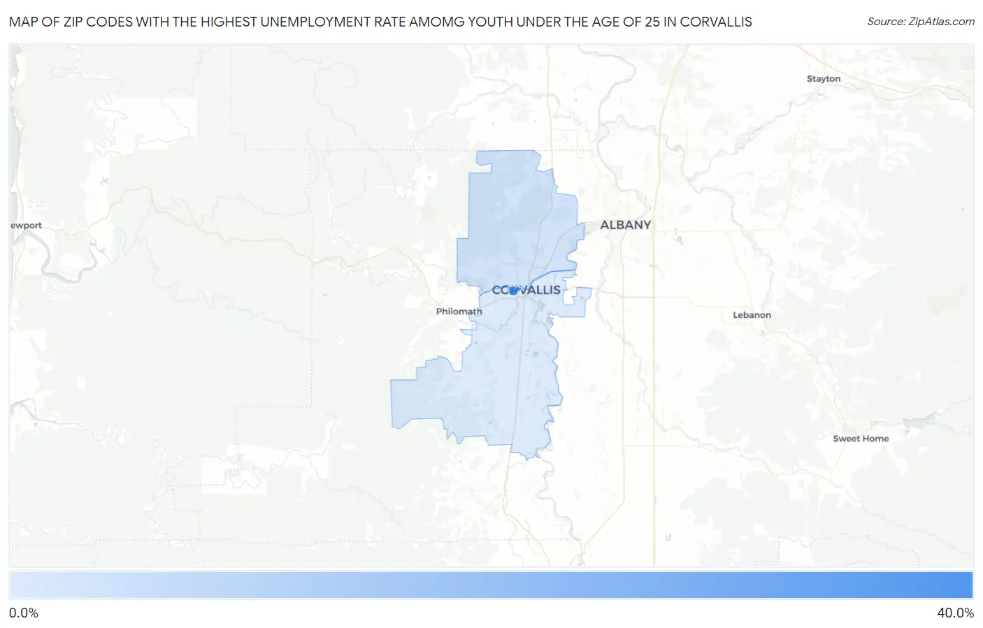 Zip Codes with the Highest Unemployment Rate Amomg Youth Under the Age of 25 in Corvallis Map