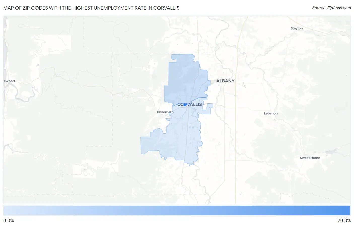 Zip Codes with the Highest Unemployment Rate in Corvallis Map