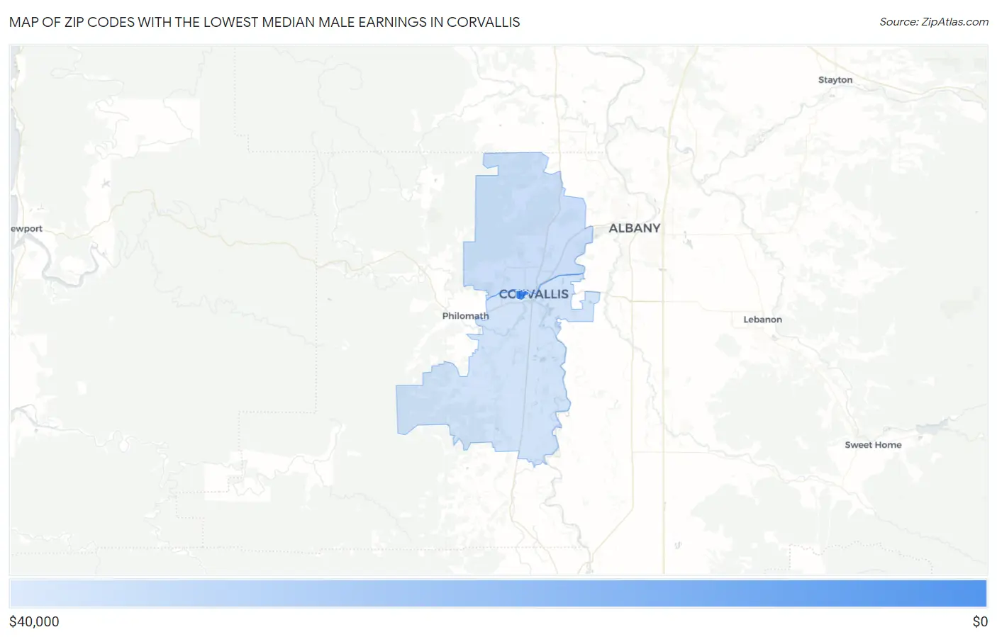 Zip Codes with the Lowest Median Male Earnings in Corvallis Map