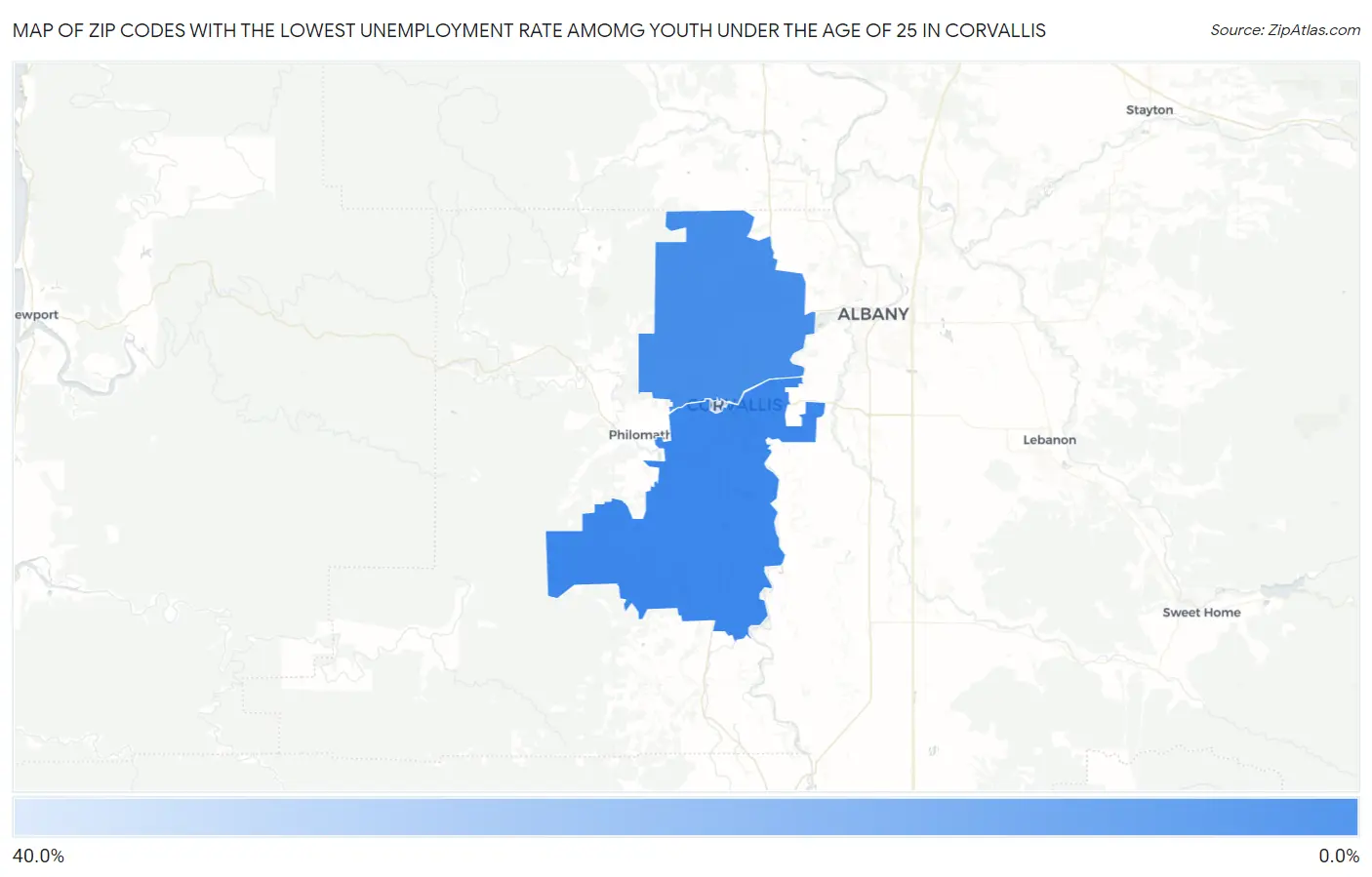 Zip Codes with the Lowest Unemployment Rate Amomg Youth Under the Age of 25 in Corvallis Map