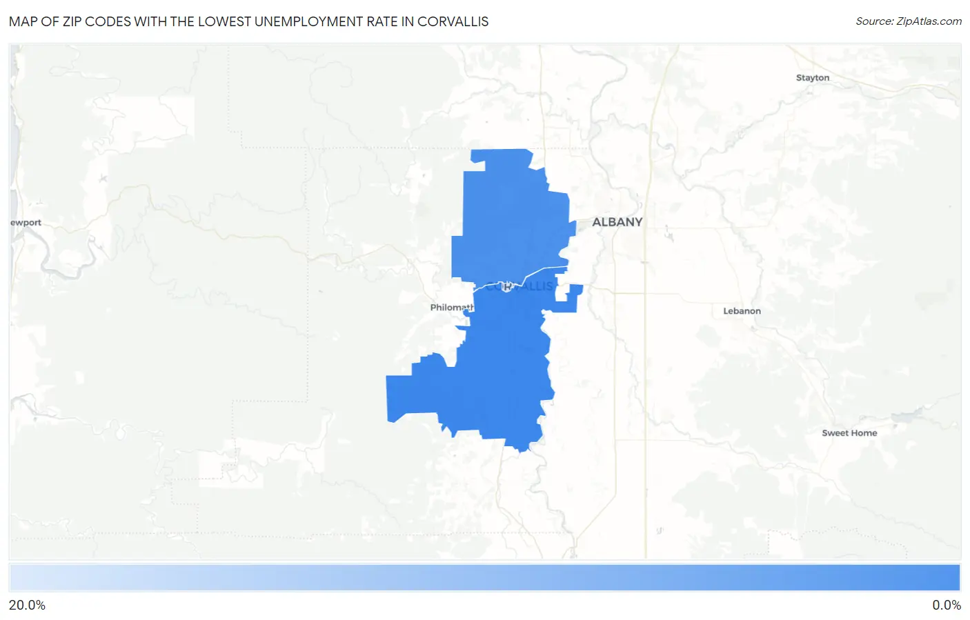 Zip Codes with the Lowest Unemployment Rate in Corvallis Map