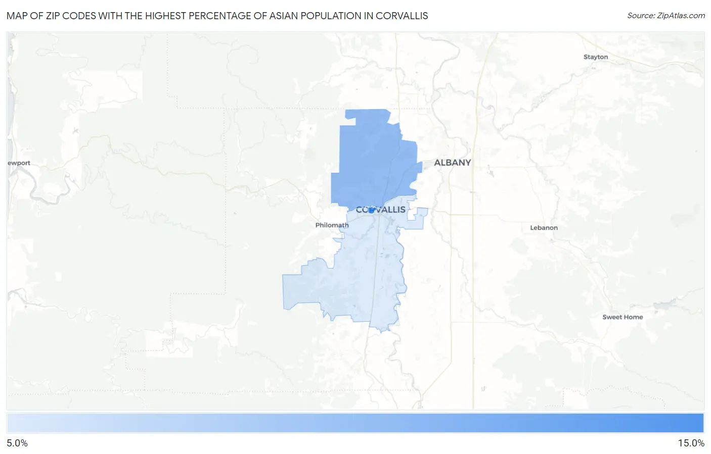 Zip Codes with the Highest Percentage of Asian Population in Corvallis Map