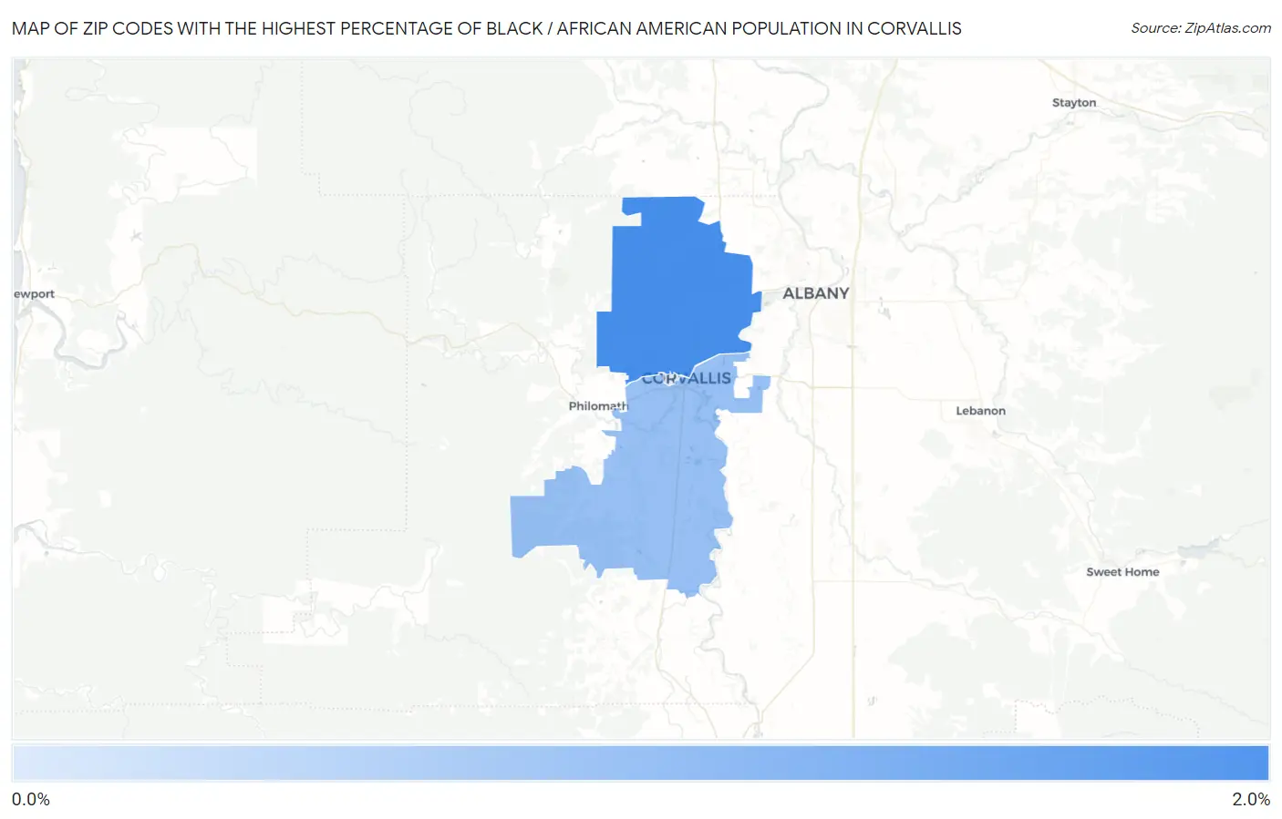 Zip Codes with the Highest Percentage of Black / African American Population in Corvallis Map