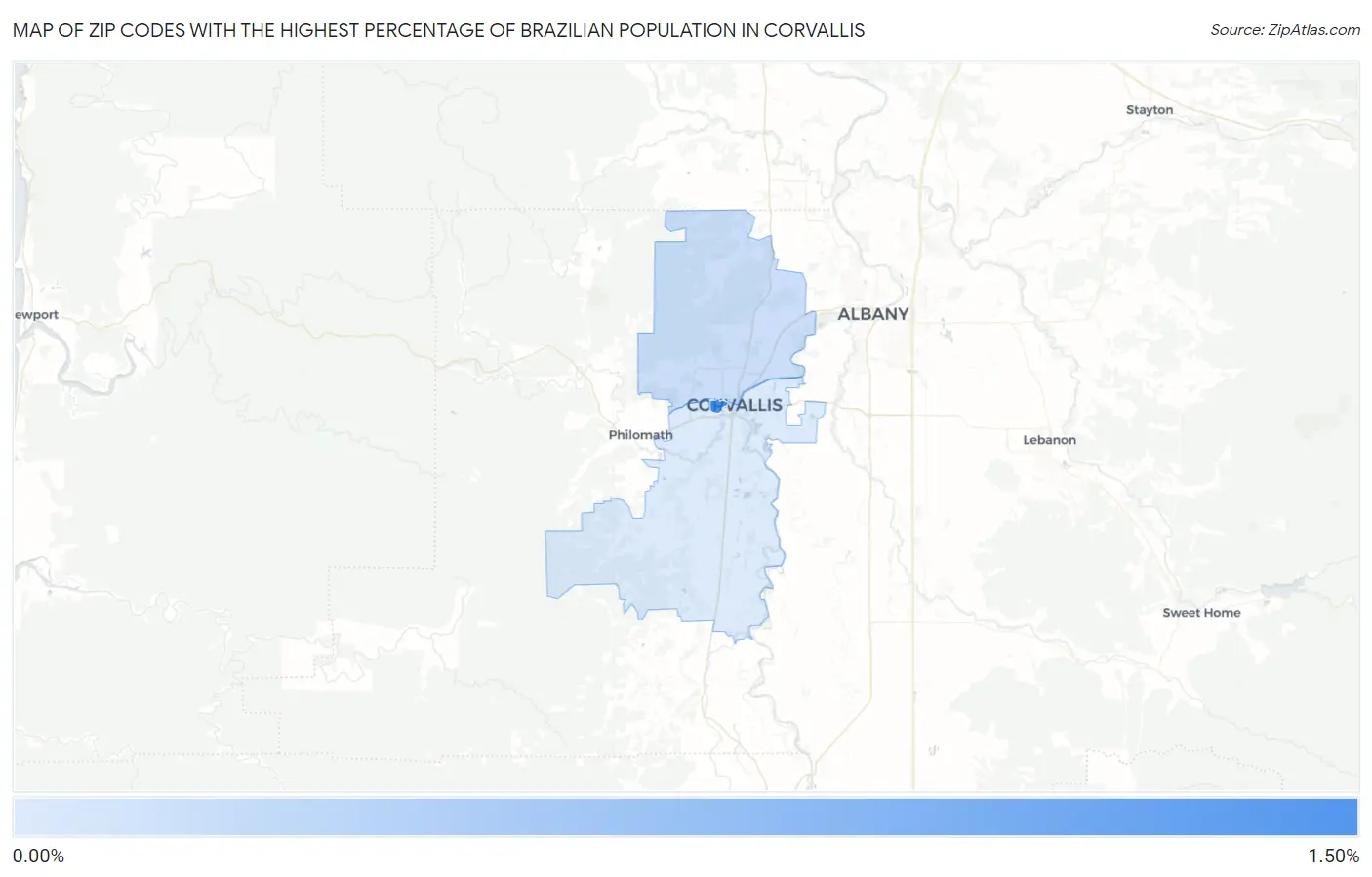 Zip Codes with the Highest Percentage of Brazilian Population in Corvallis Map