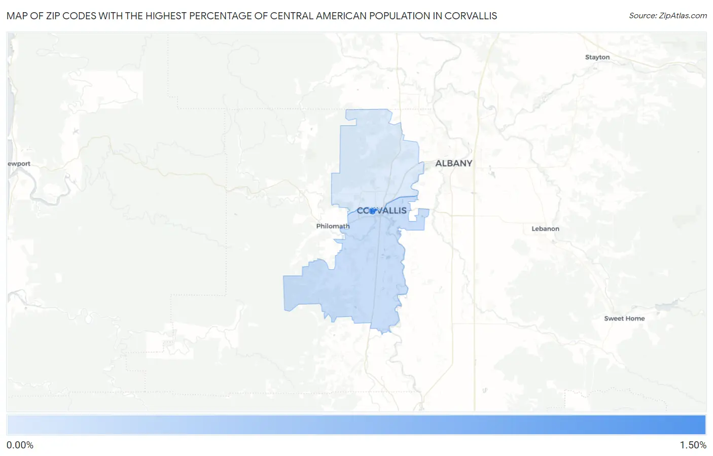 Zip Codes with the Highest Percentage of Central American Population in Corvallis Map