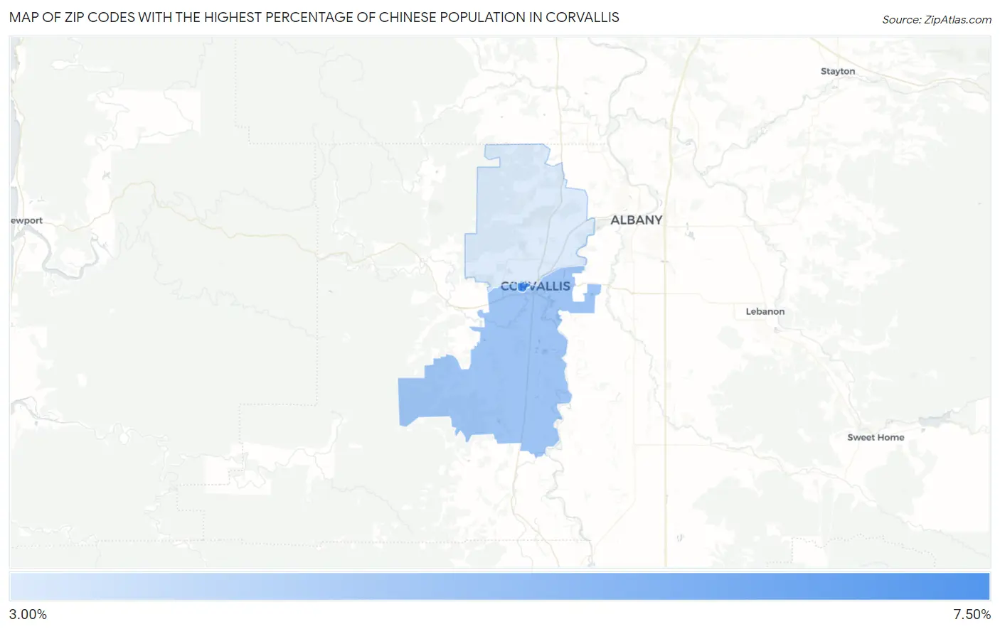 Zip Codes with the Highest Percentage of Chinese Population in Corvallis Map