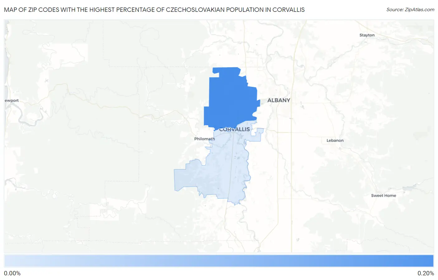Zip Codes with the Highest Percentage of Czechoslovakian Population in Corvallis Map