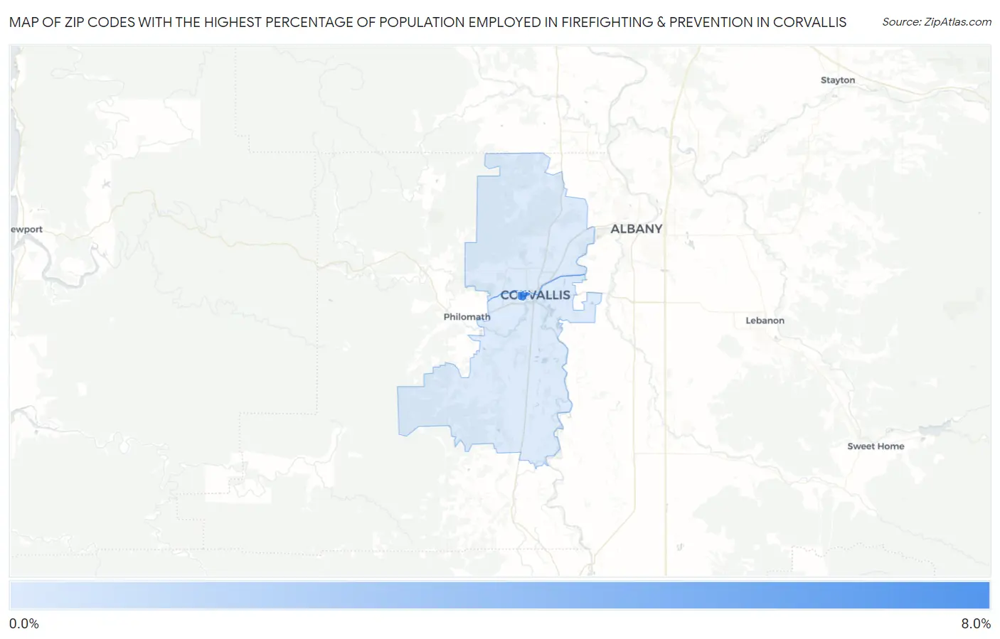 Zip Codes with the Highest Percentage of Population Employed in Firefighting & Prevention in Corvallis Map
