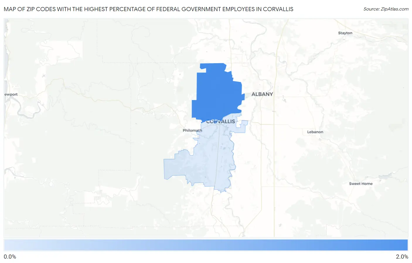 Zip Codes with the Highest Percentage of Federal Government Employees in Corvallis Map