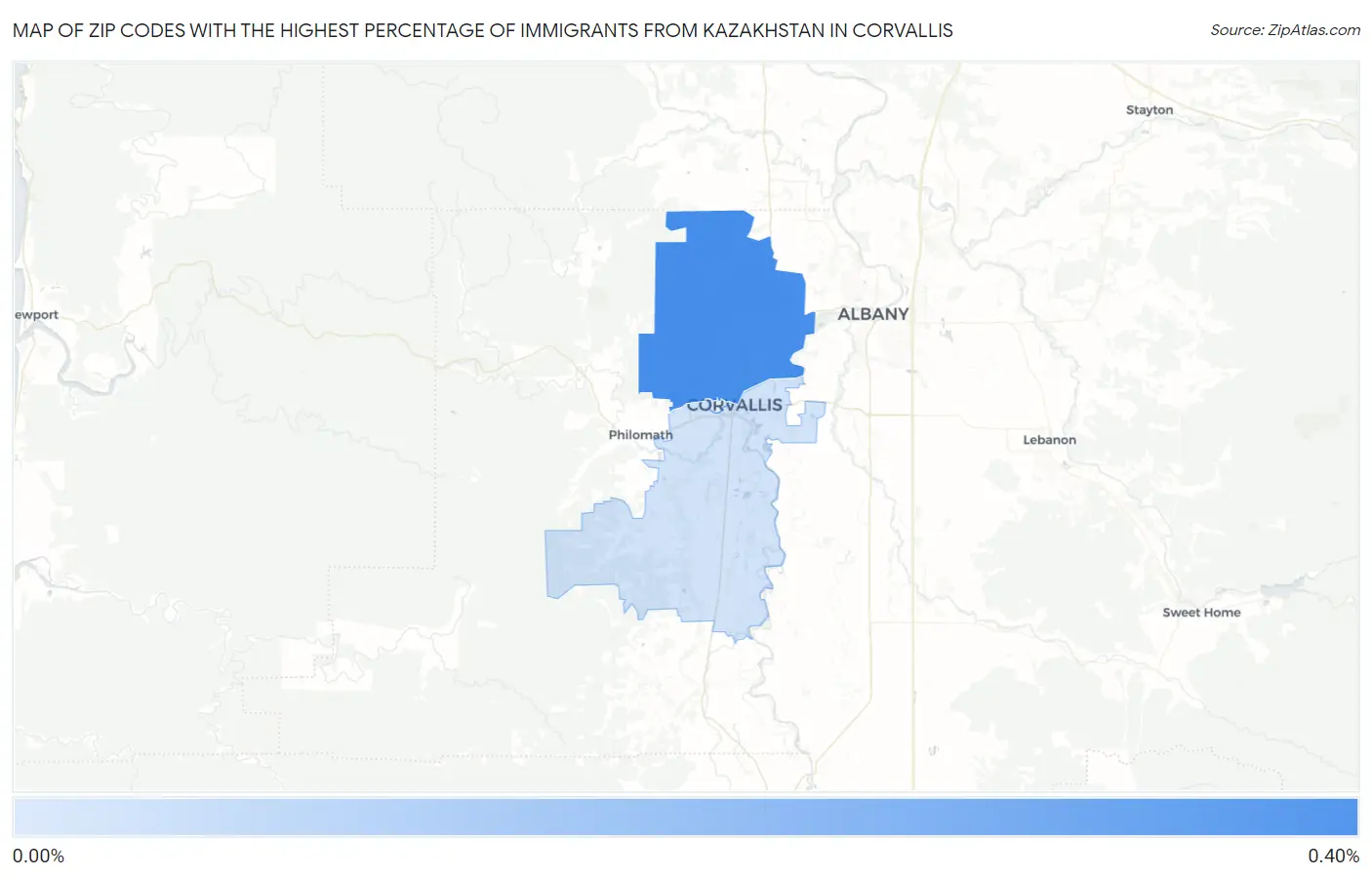 Zip Codes with the Highest Percentage of Immigrants from Kazakhstan in Corvallis Map