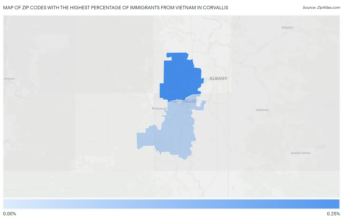 Zip Codes with the Highest Percentage of Immigrants from Vietnam in Corvallis Map
