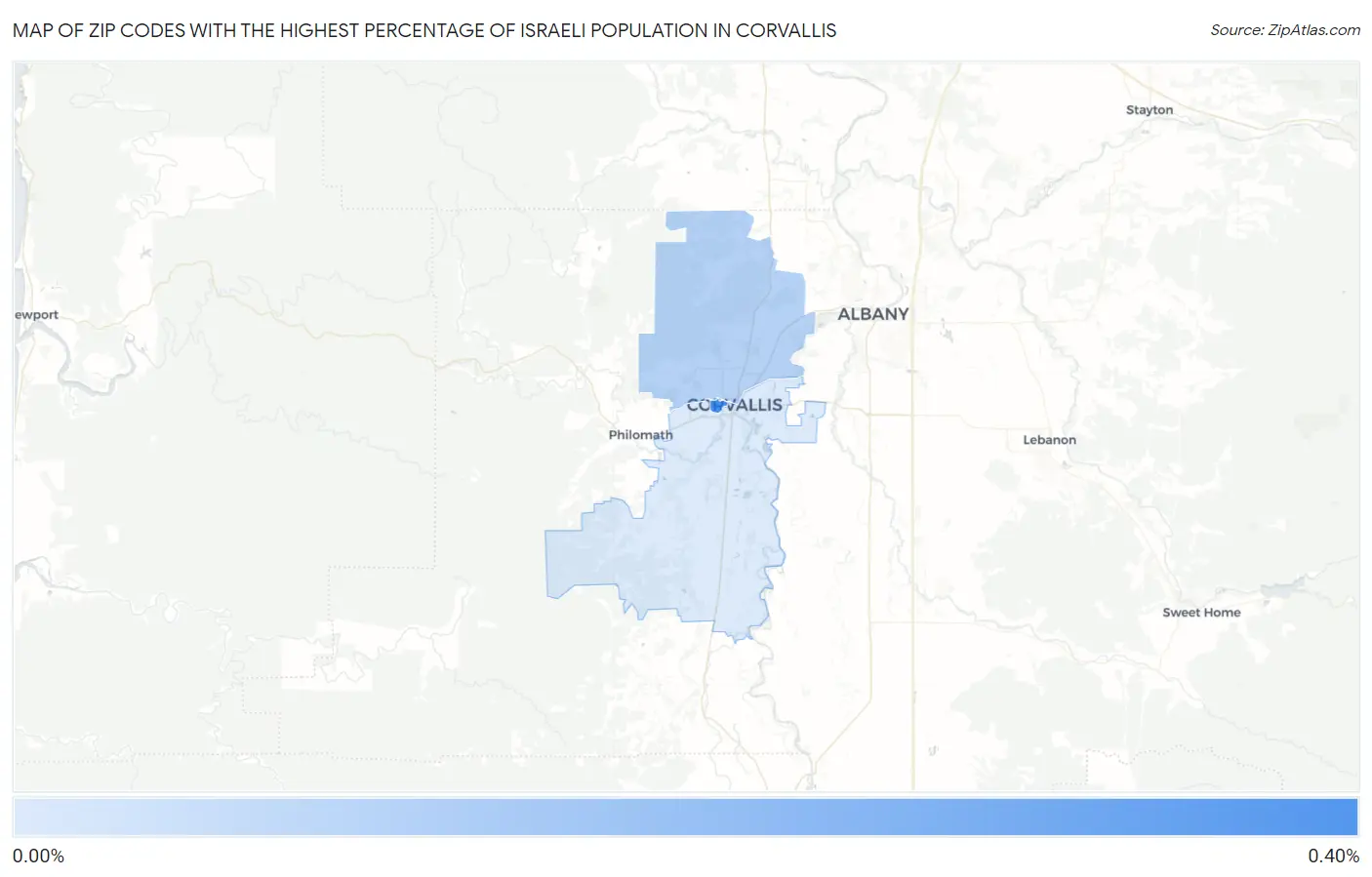 Zip Codes with the Highest Percentage of Israeli Population in Corvallis Map