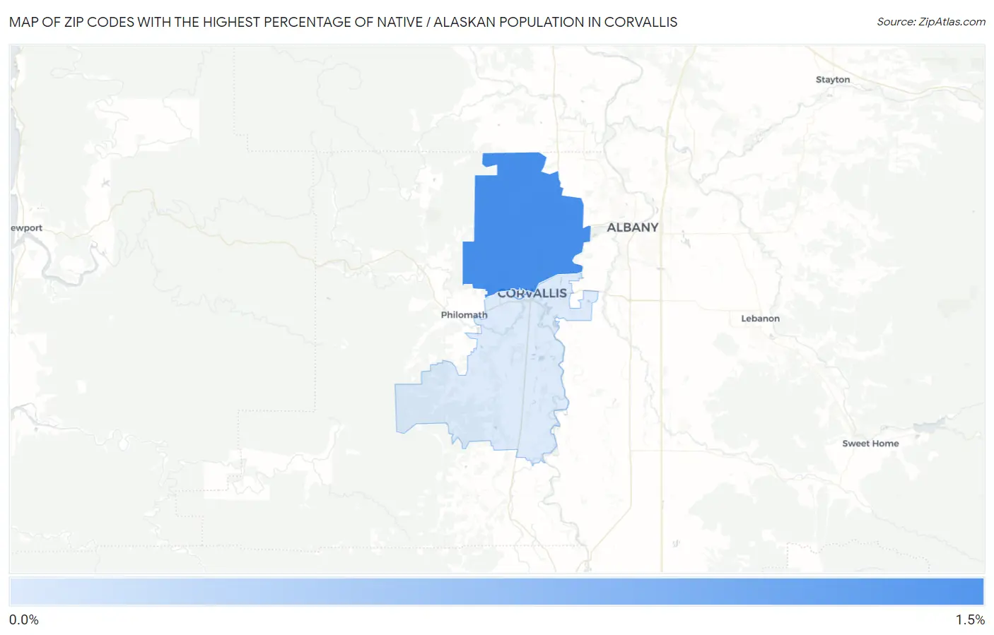 Zip Codes with the Highest Percentage of Native / Alaskan Population in Corvallis Map
